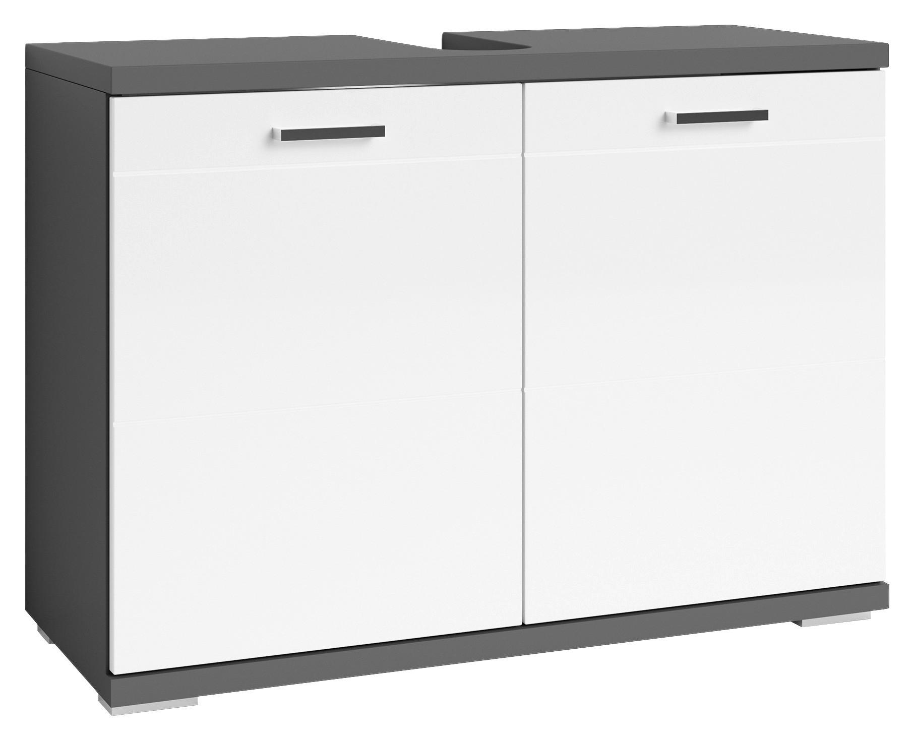 Waschbeckenunterschrank Nebraska B: 80cm Anthrazit - Chromfarben/Weiß Hochglanz, MODERN, Holzwerkstoff/Metall (80/59/31,5cm) - MID.YOU