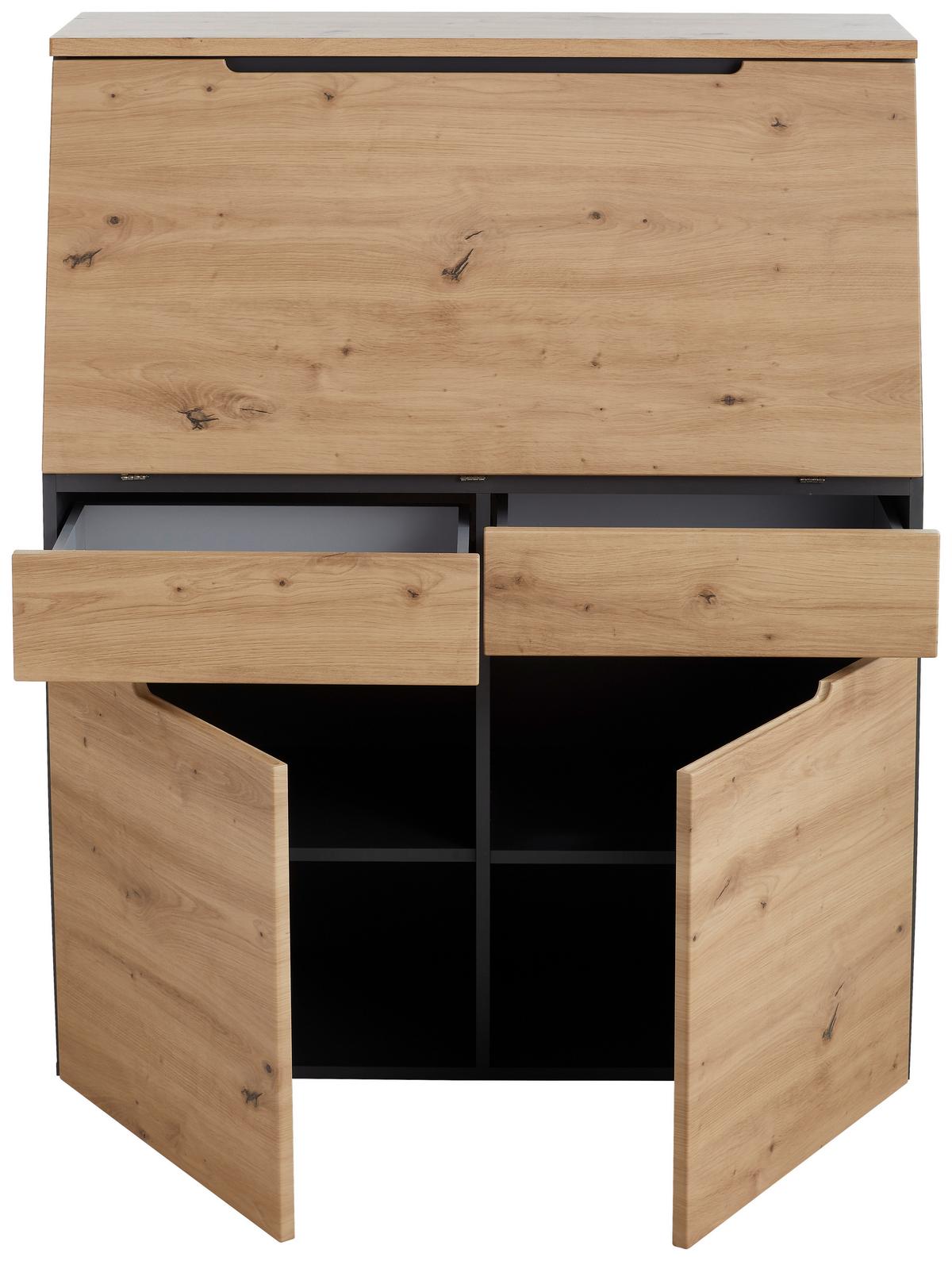 SEKRETARZYK DETROIT - czarny/kolor grafitowy, Design, materiał drewnopochodny/tworzywo sztuczne (100/124/41cm) - Voleo