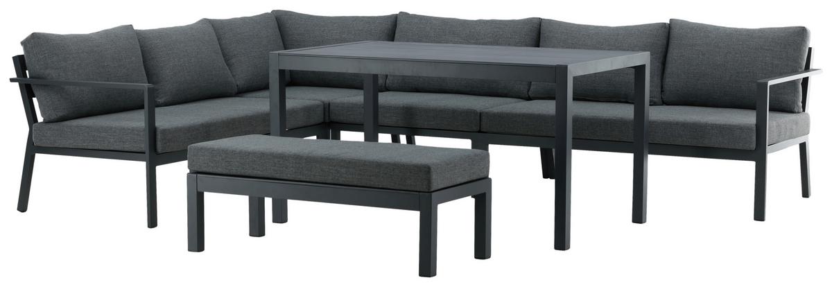 DINING-LOUNGESET RAMOS - Schwarz/Grau, KONVENTIONELL, Textil/Metall (294/210cm) - Gardenson