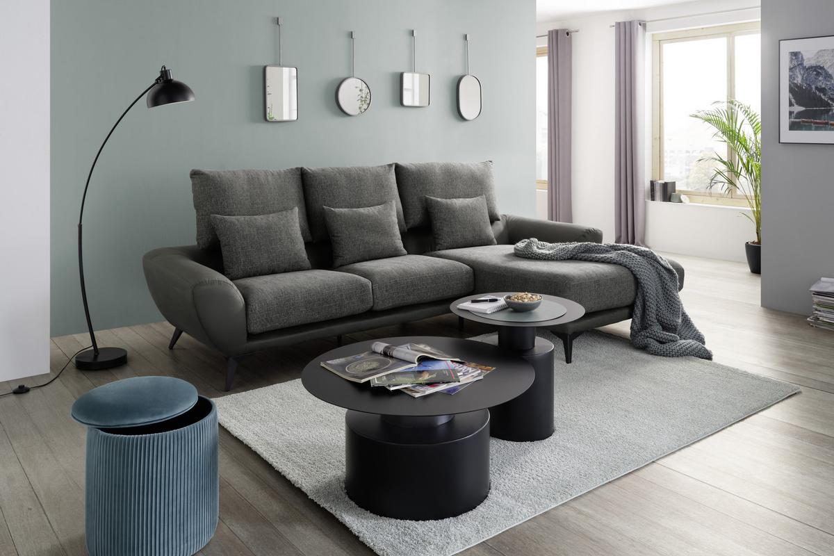 Ecksofa Soria in Dunkelgrau - Dunkelgrau/Schwarz, Modern, Textil (296/103/176cm) - Premium Living