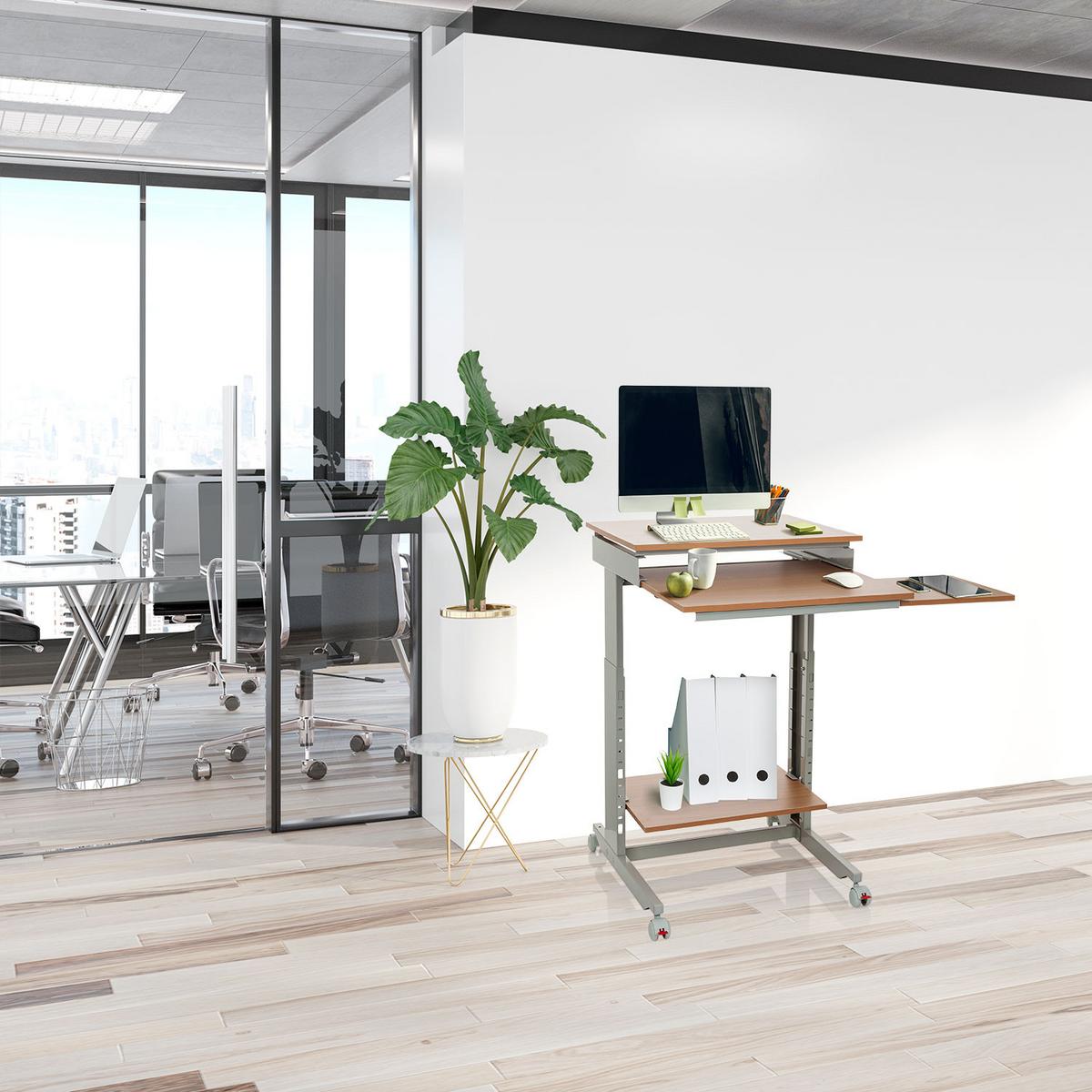 Pisalna Miza Workstation, Siva, Barva Bukve - siva/barve bukve, Basics, kovina/umetna masa (60/71,5-107,5/50cm) - MID.YOU