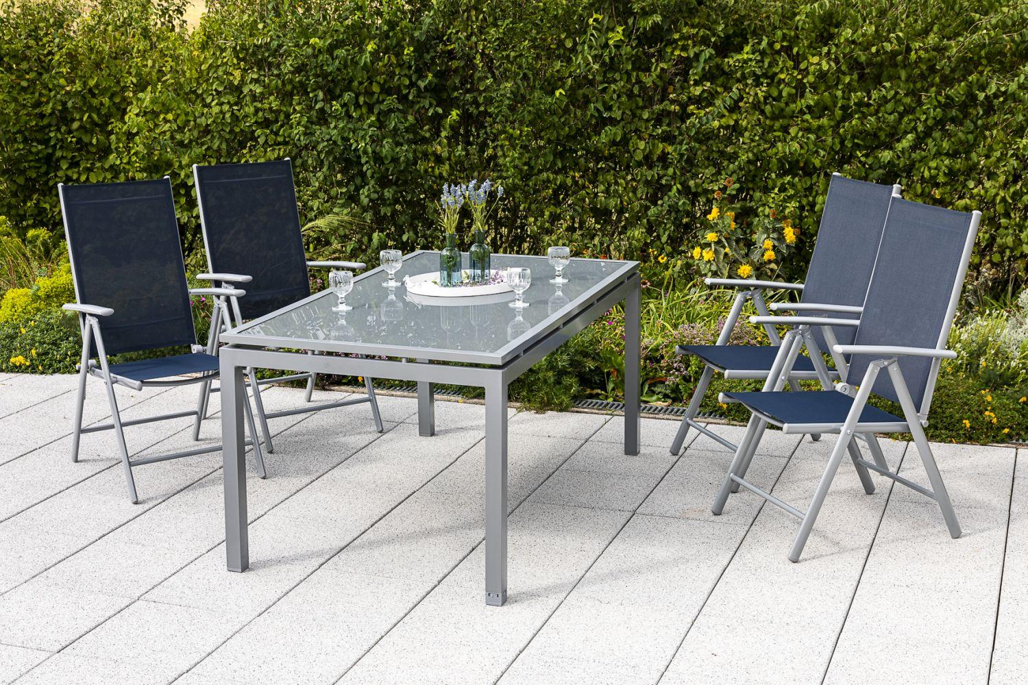 Gartensessel Amalfi klappbar Metall/Textil - Silberfarben/Dunkelblau, ROMANTIK / LANDHAUS, Textil/Metall (57/108/65cm) - Gardenson