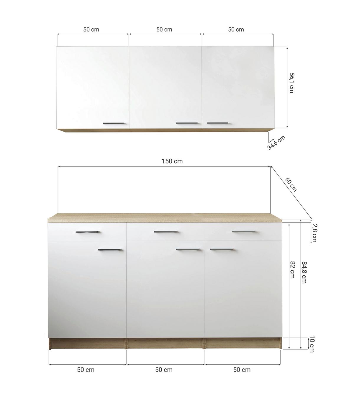 Majhna Kuhinja Merle, 150cm - srebrne barve/črna, Basics, kovina/leseni material (150cm) - Respekta