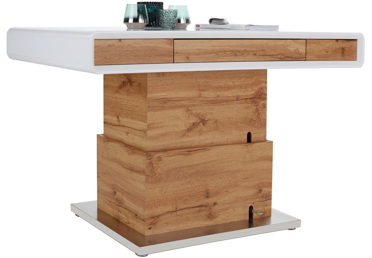 Klubska Miza Kopenhagen, Hrast, Bela, Nastavljiva - barve nerjavečega jekla/barve hrasta, Moderno, kovina/leseni material (130/49-78/70cm)