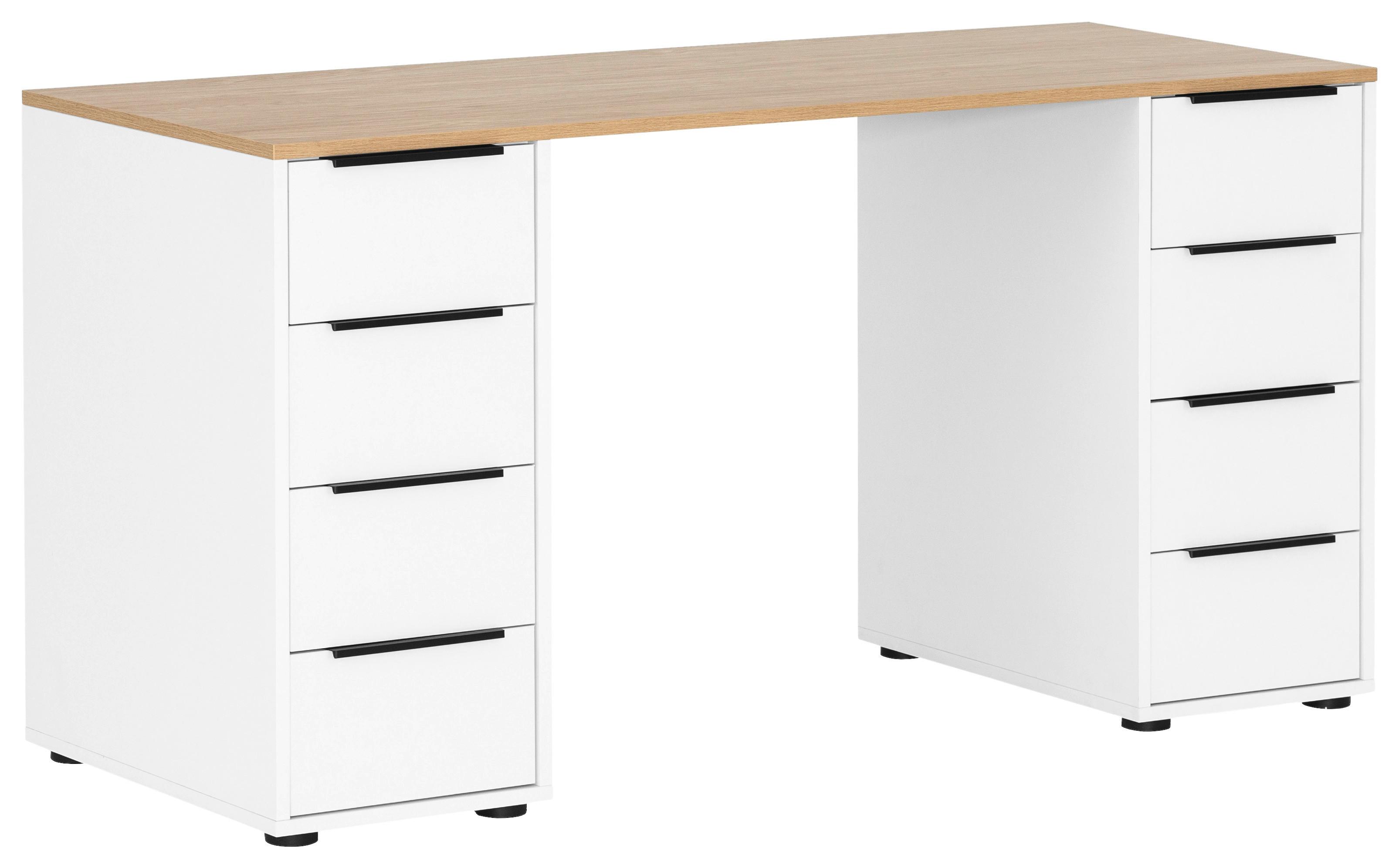 Schreibtisch Elma Weiß/Eichefarben - Eichefarben/Schwarz, MODERN, Holzwerkstoff/Metall (55,5/140/73,1cm) - MID.YOU