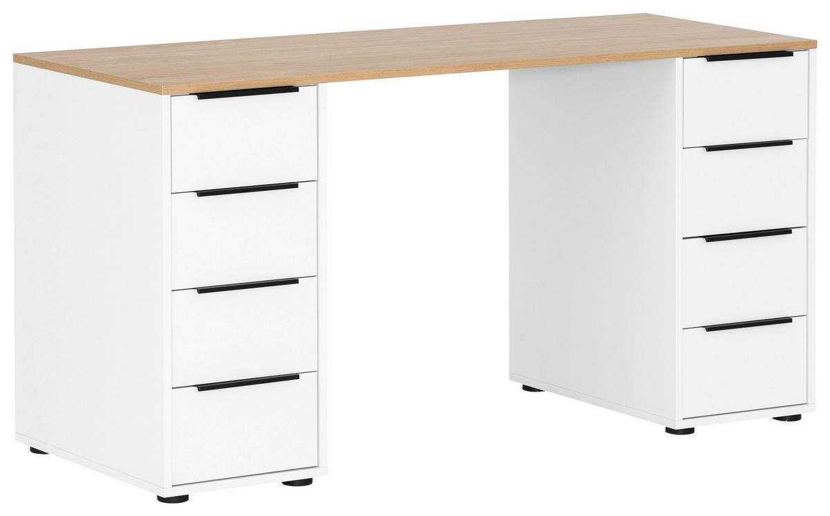 Schreibtisch Elma Weiß/Eichefarben - Eichefarben/Schwarz, MODERN, Holzwerkstoff/Metall (55,5/140/73,1cm) - MID.YOU