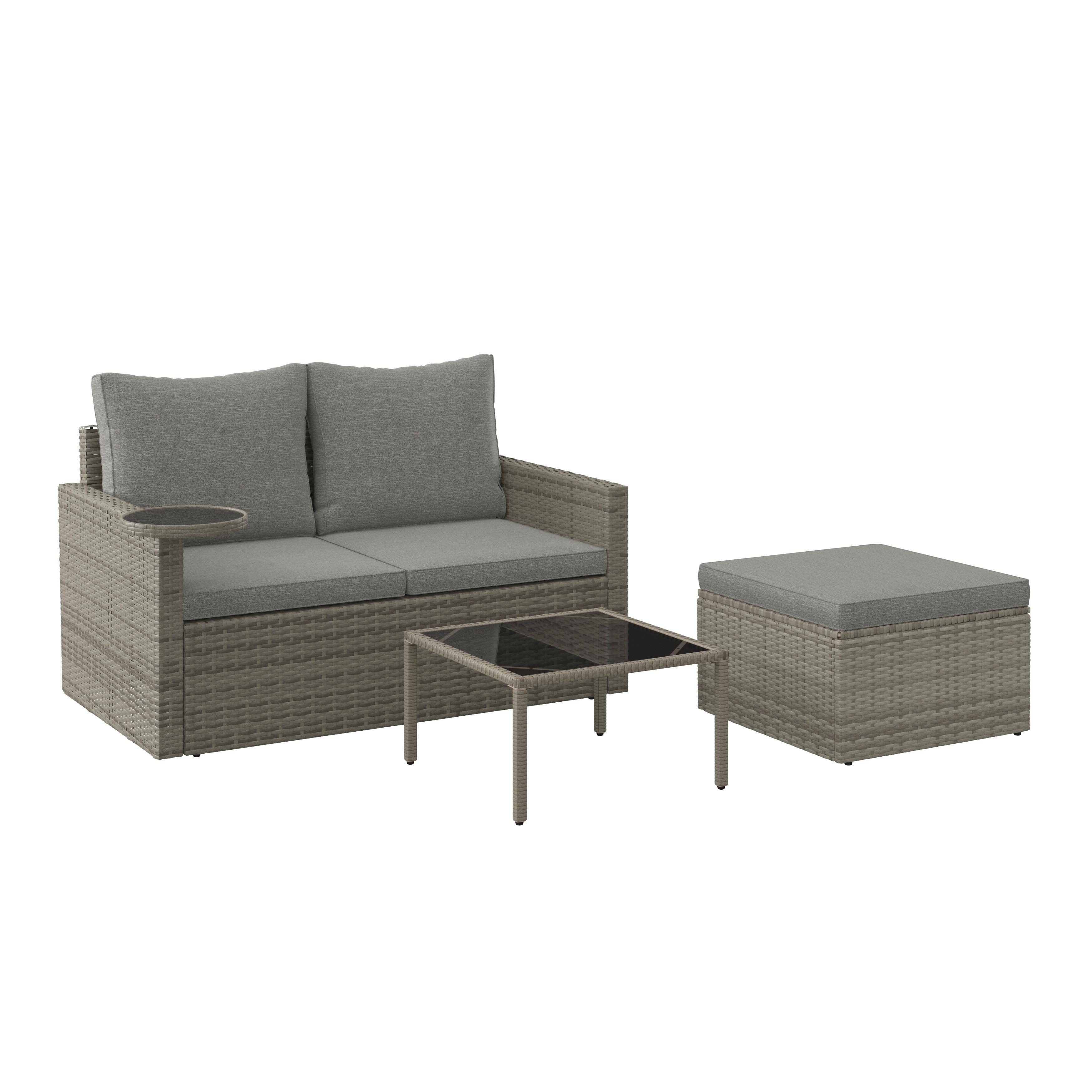 Gartenset Henry Braun/Grau, 3-teilig - Braun/Grau, Natur, Kunststoff/Metall (124/65/70cm) - Mömax