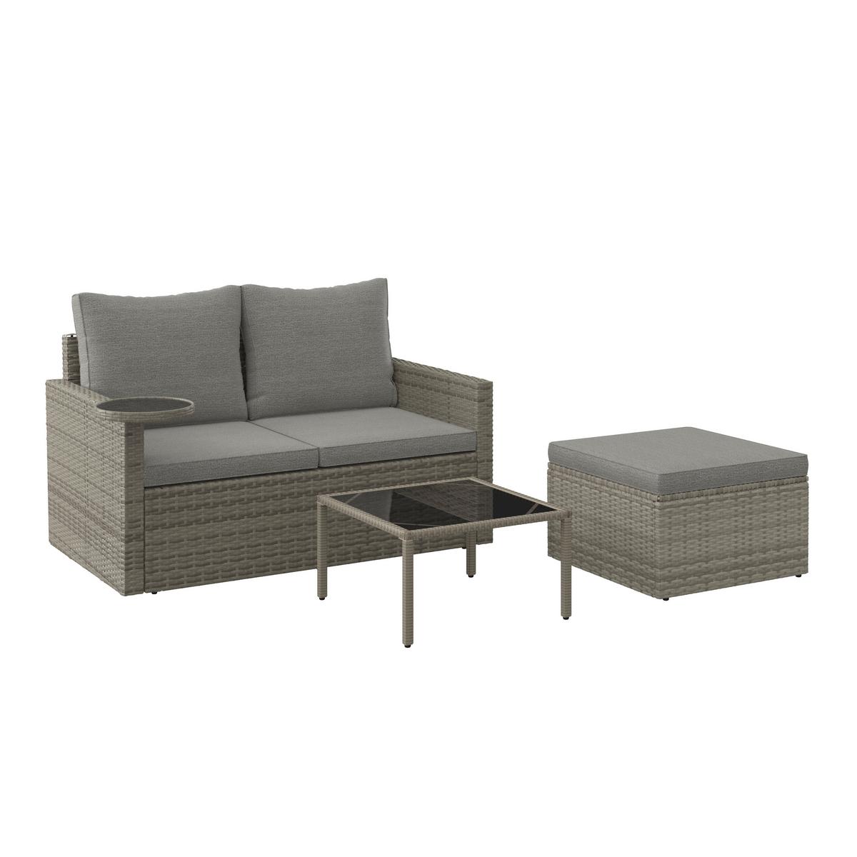 Gartenset Henry Braun/Grau, 3-teilig - Braun/Grau, Natur, Kunststoff/Metall (124/65/70cm) - Mömax