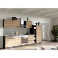 Küchenzeile Turin ohne Geräte ca. 330 cm Graphit/Eiche - Eiche Wotan, Design, Holzwerkstoff (330cm) - Held