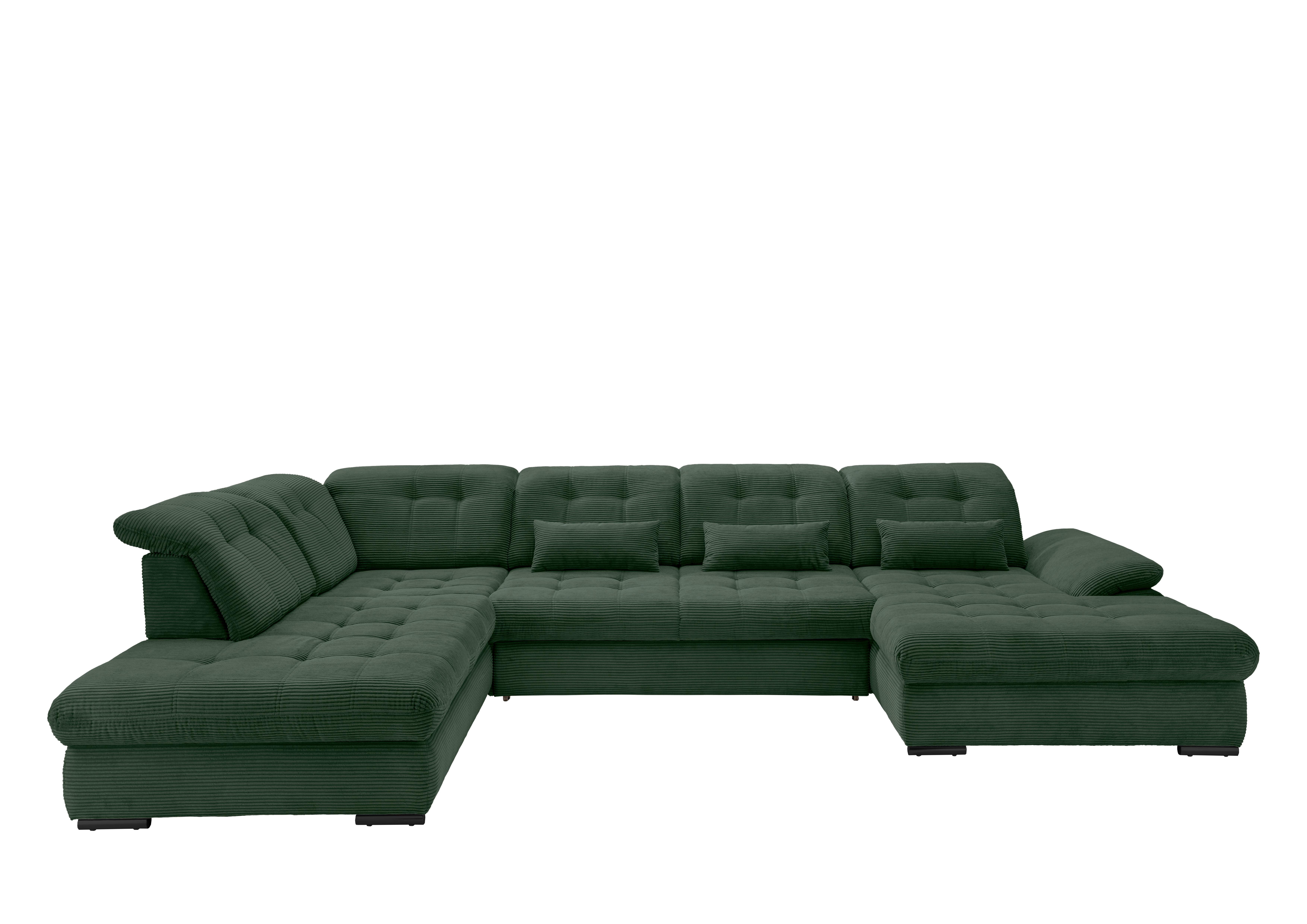 Wohnlandschaft Rigatti Dunkel Grün Cord mit Bettkasten - Dunkelgrün/Schwarz, MODERN, Textil/Metall (252/387/184cm) - Livetastic