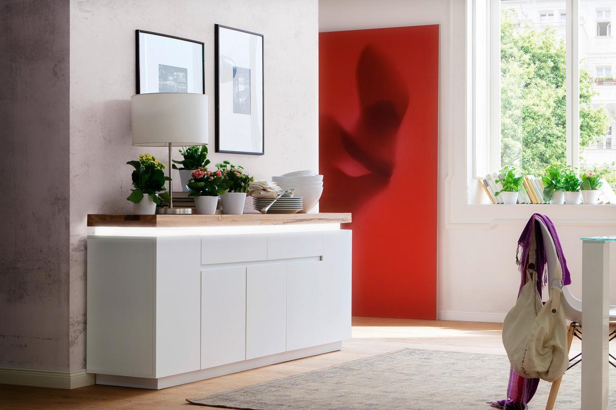 KOMODA SZEROKA ROMINA - kolor dębowy/biały, Design, materiał drewnopochodny/drewno (200/81/40cm)