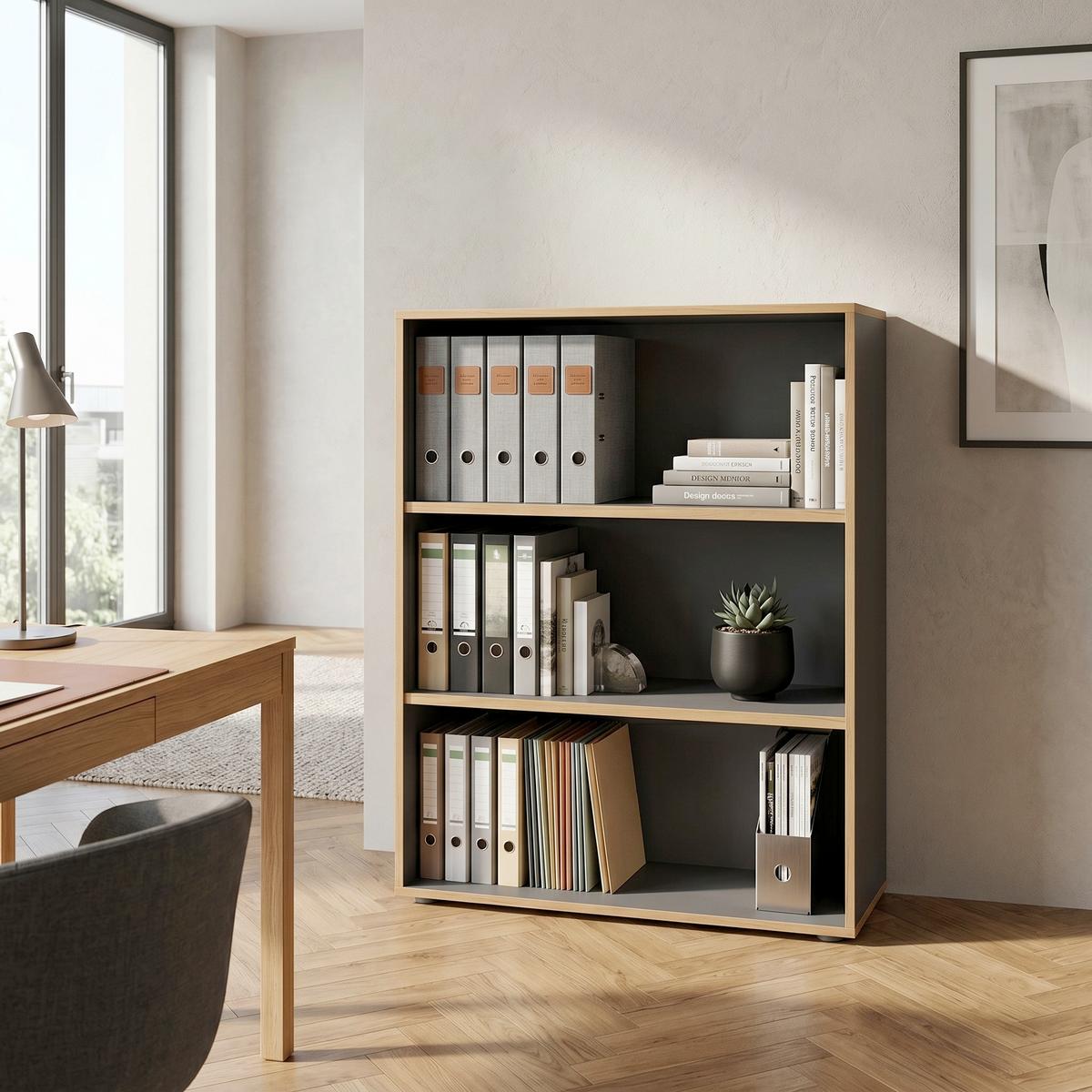 Pisarniški Regal Salia B100, Antracit, Barva Hrasta - črna/medeni hrast, Design, umetna masa/leseni material (100/110/33cm) - P & B