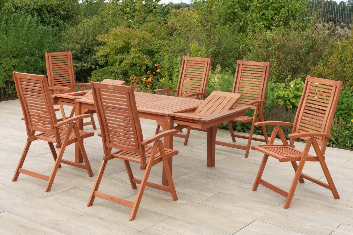 Gartentischgruppe Cordoba 7-tlg. Echtholz - Eukalyptusholzfarben, KONVENTIONELL, Holz - Gardenson