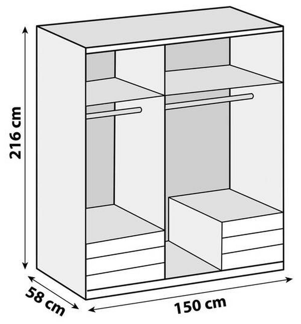 Ormar S Klasičnim Vratima Level 36 D - boje hrasta/bijela visoki sjaj, Moderno, drvni materijal (150/216/58cm) - Modern Living