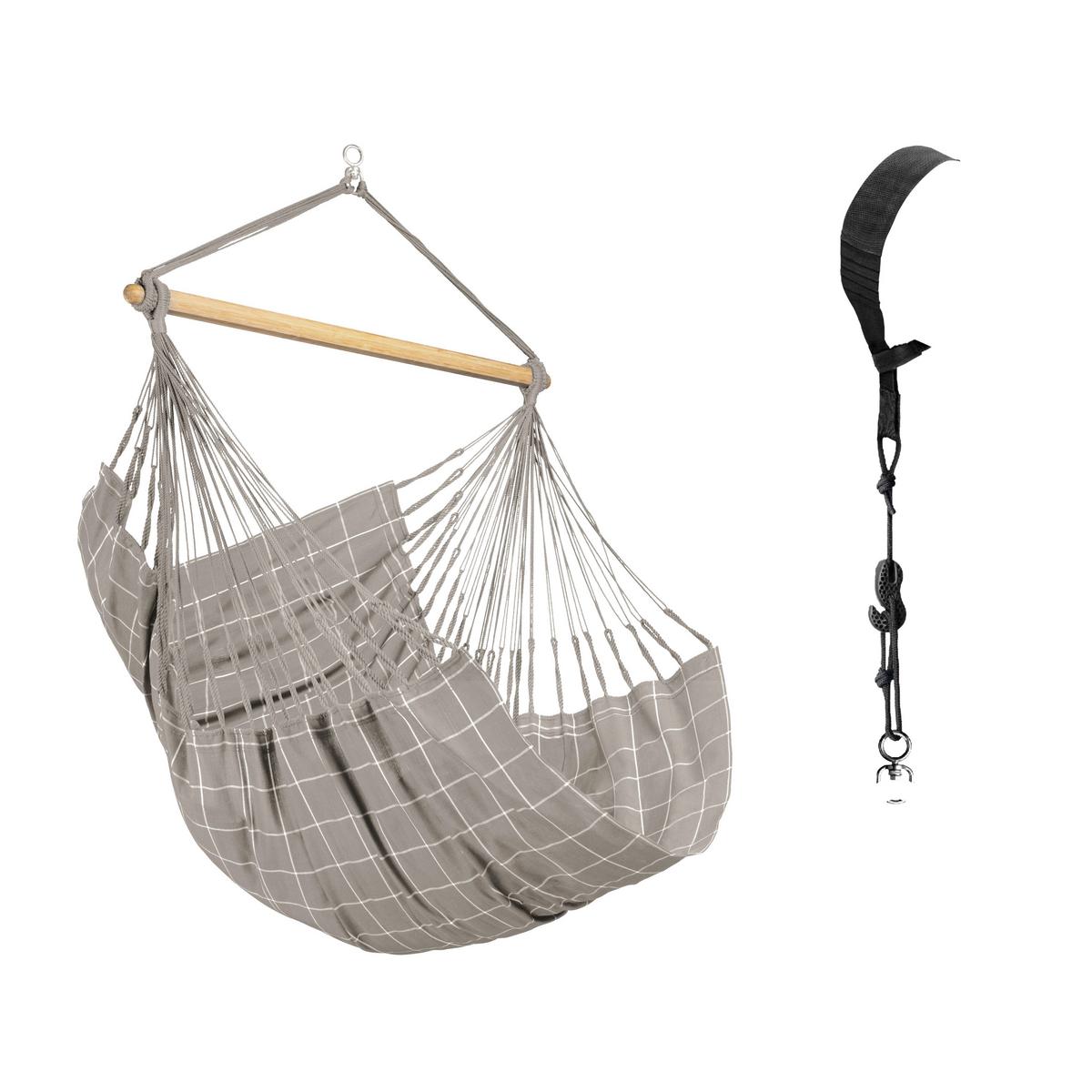 Hängesessel Comfort Hammock Echtholz Weiß/Hellgrau - Hellgrau/Weiß, KONVENTIONELL, Holz/Textil (110/160/180cm) - La Siesta