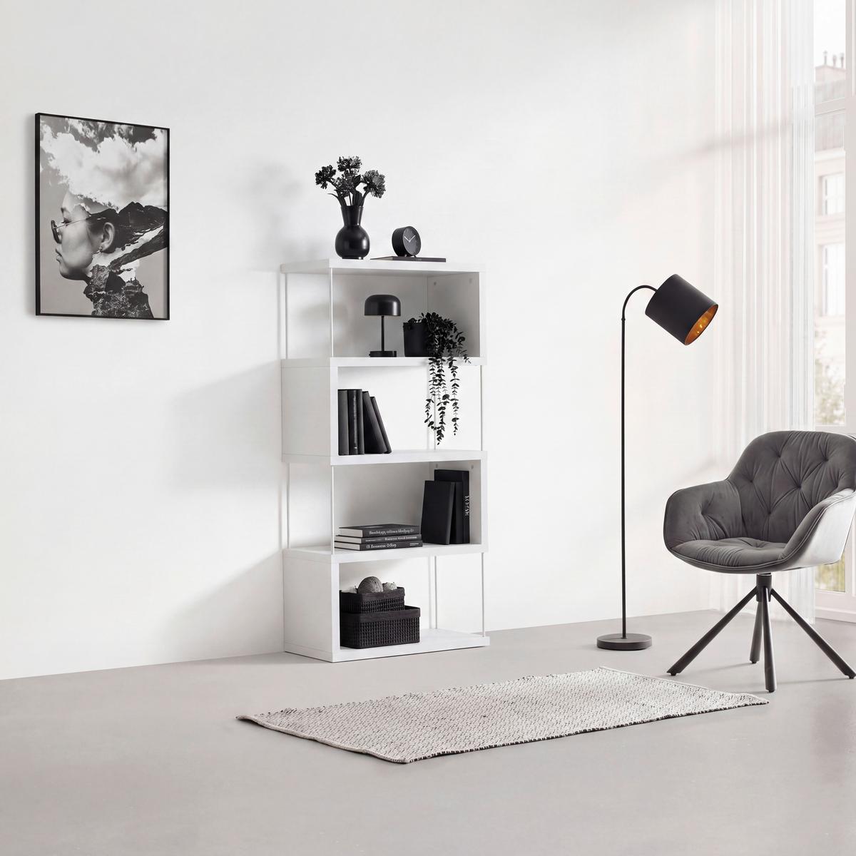 Polica Pinnar - bijela, Moderno, drvni materijal/metal (66/136,5/33cm) - Modern Living