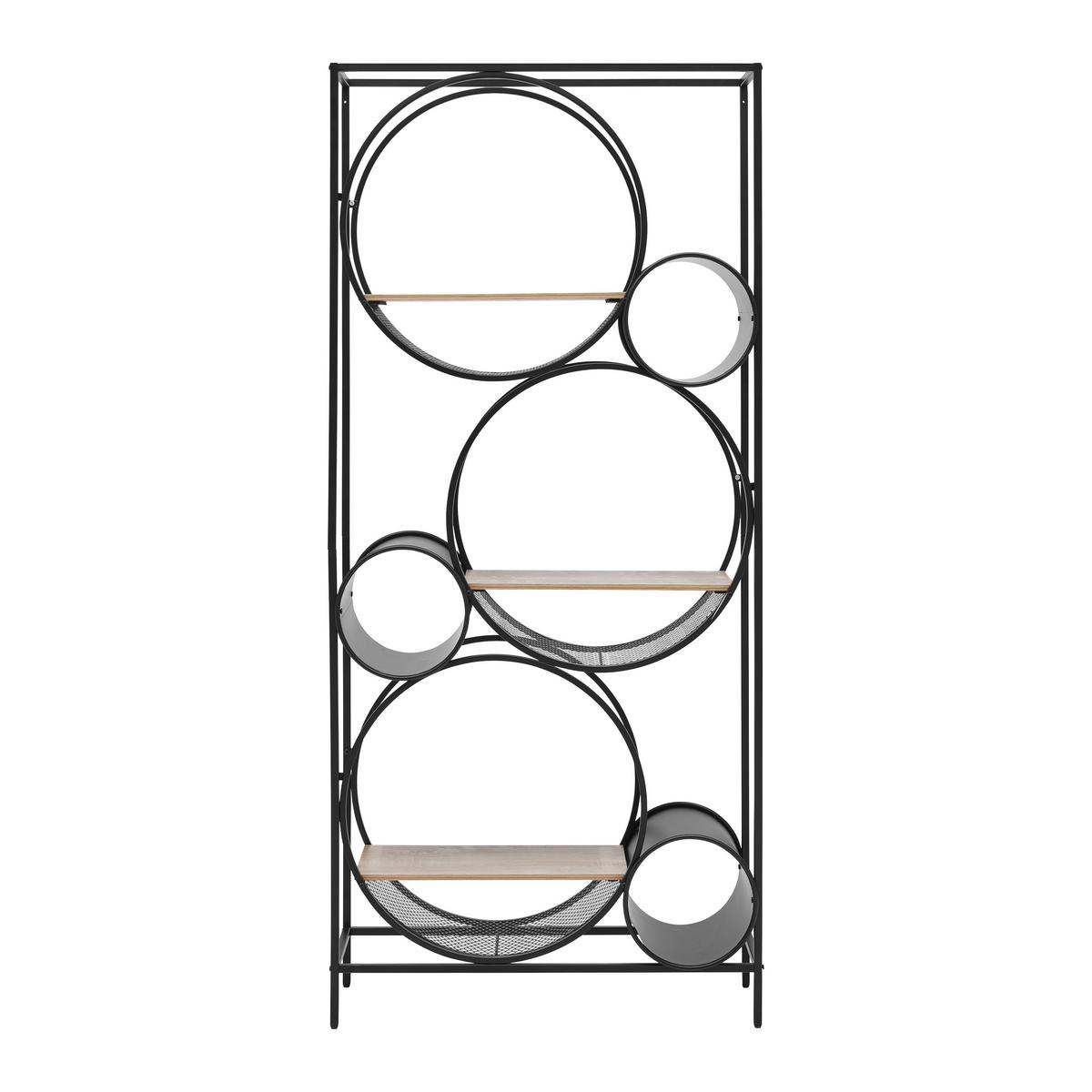 Regal Circle Naturfarben/Schwarz aus Metall - Schwarz/Naturfarben, MODERN, Holzwerkstoff/Metall (84/186/30cm) - Premium Living