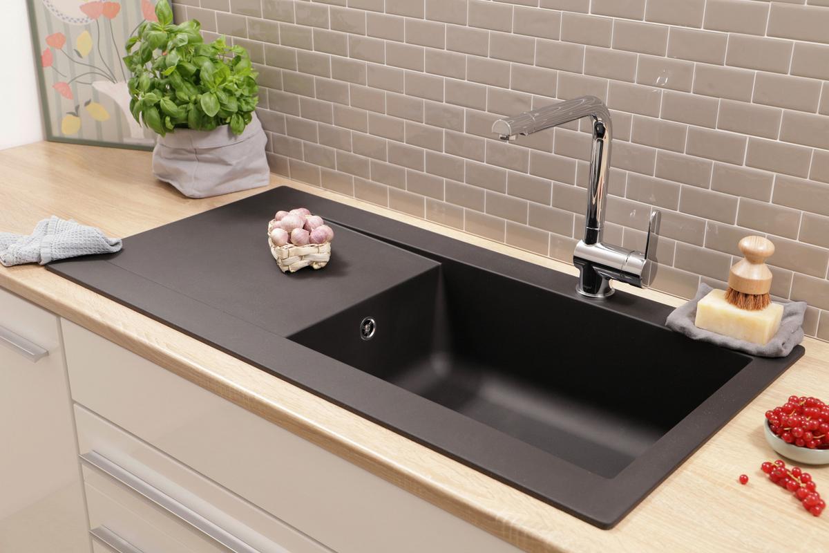 Spüle Respekta Denver 100X501BS Schwarz - Schwarz, Trend, Glas/Kunststoff (100/19,8/50cm) - Respekta