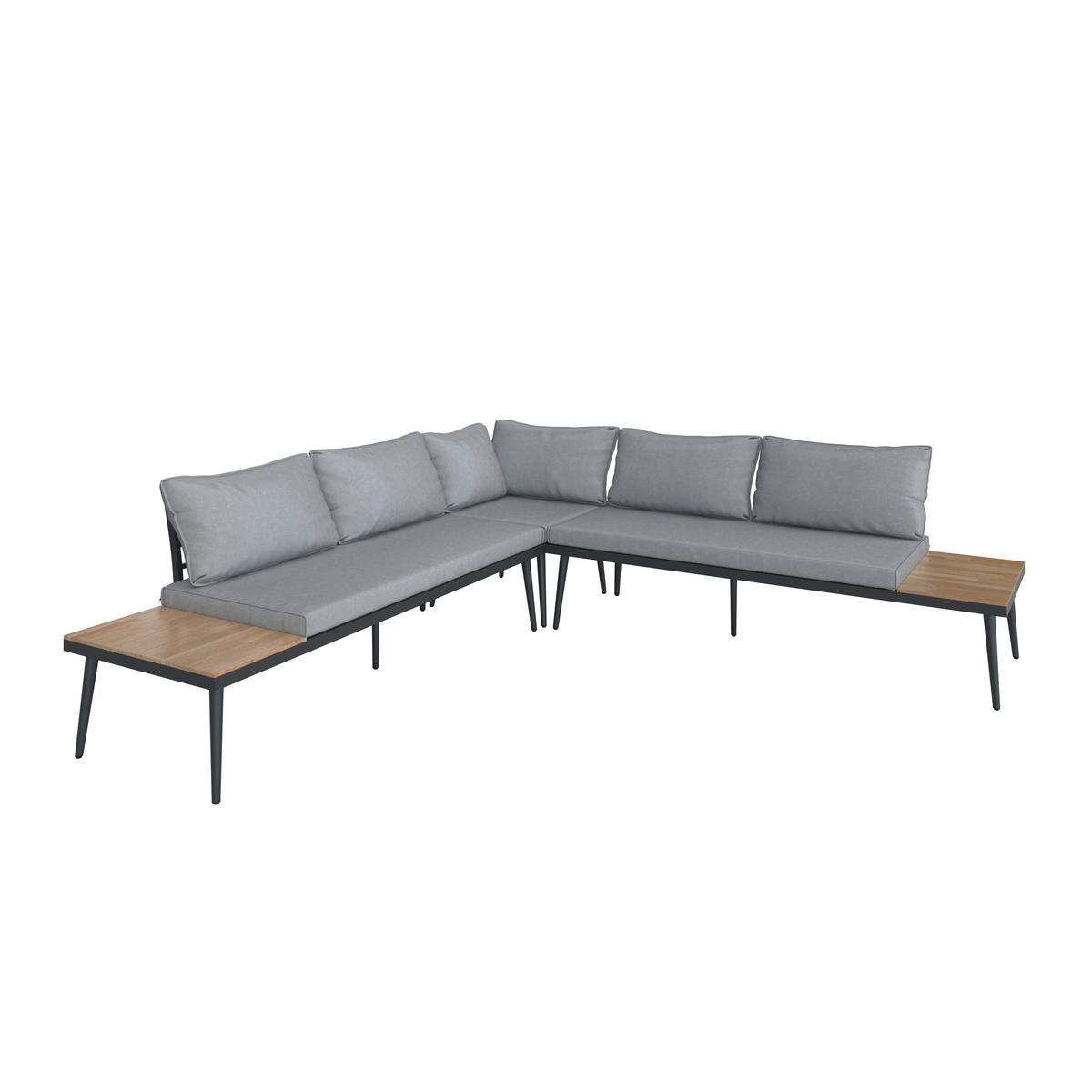Loungegarnitur-Set Lorena Grau Akazie Metall/Outdoorstoff - Schwarz/Grau, MODERN, Holz/Textil (241/67/69cm) - Bessagi Garden