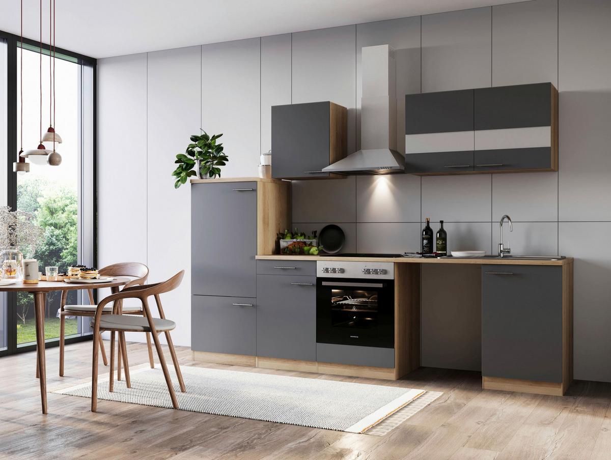 Kuhinjski Blok Z Aparati Merle, 280cm - barve nerjavečega jekla/siva, Basics, kovina/steklo (280cm) - Respekta