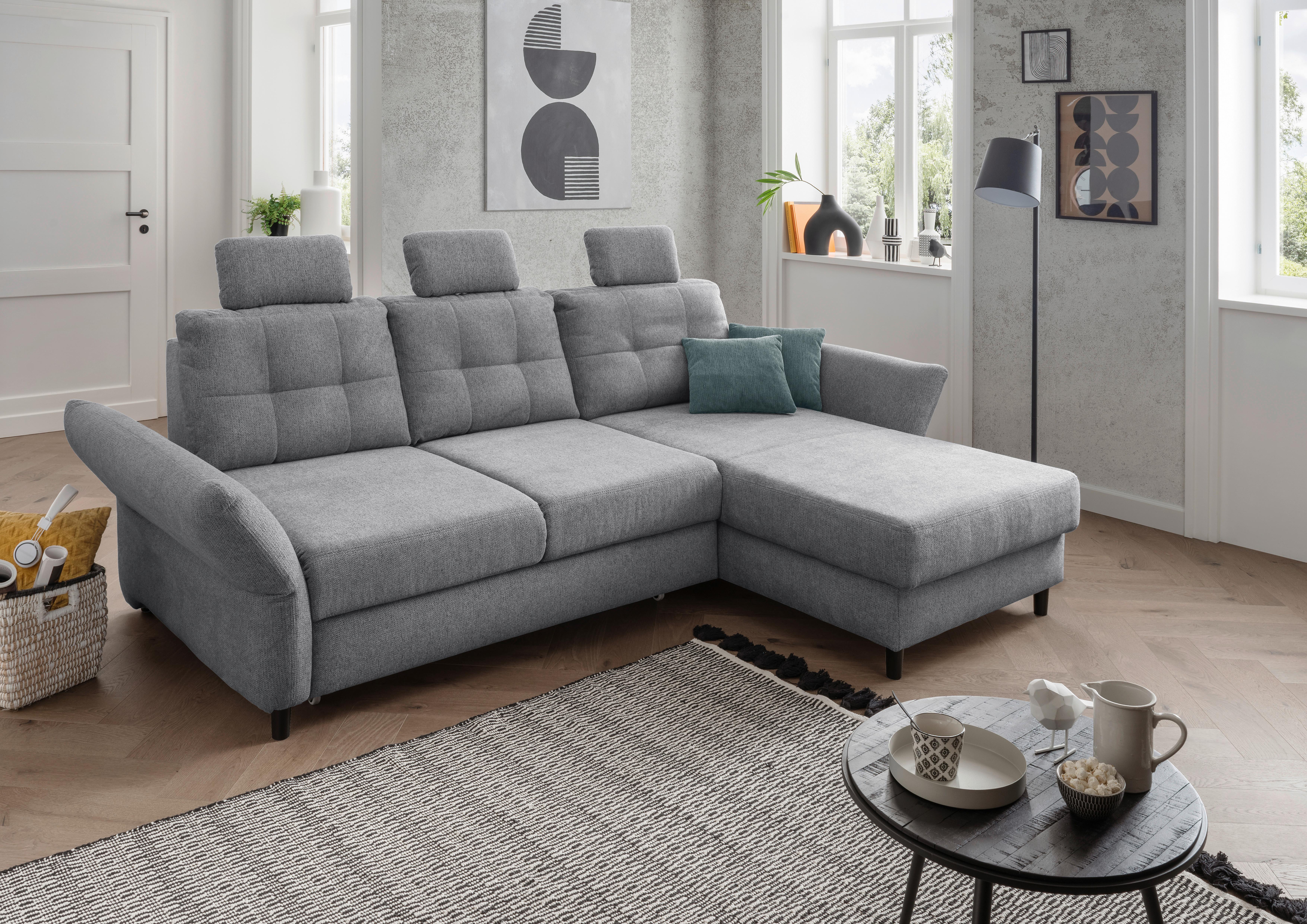 Wohnlandschaft Brizzini Silberfarben Chenille - Mintgrau/Silberfarben, MODERN, Holz/Textil (250-280/176cm) - Livetastic