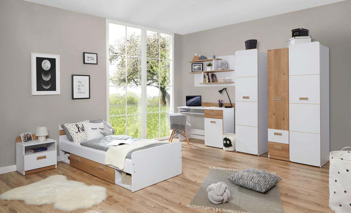 Jugendzimmer Lori 6-tlg. Holz Weiß - Eschefarben/Birkefarben, MODERN, Holz/Holzwerkstoff (80/190cm) - MID.YOU