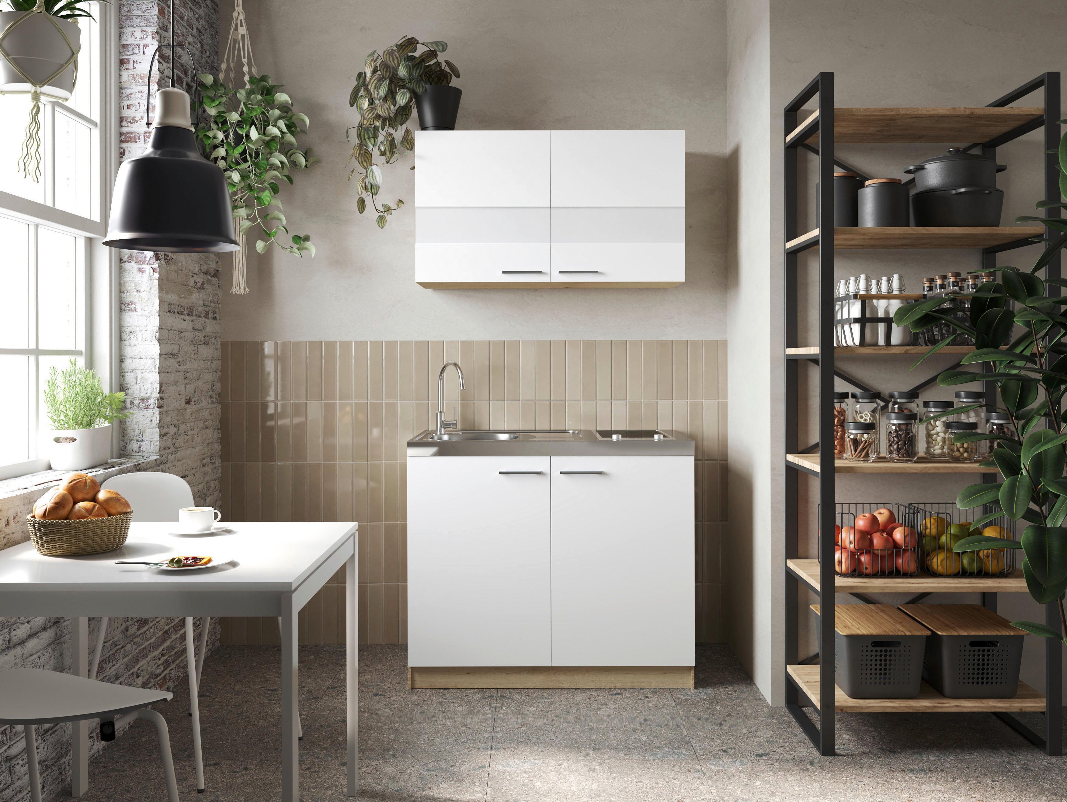 Majhna Kuhinja Z Aparati Merle, 100cm - srebrne barve/barve hrasta, Basics, kovina/steklo (100cm) - Respekta