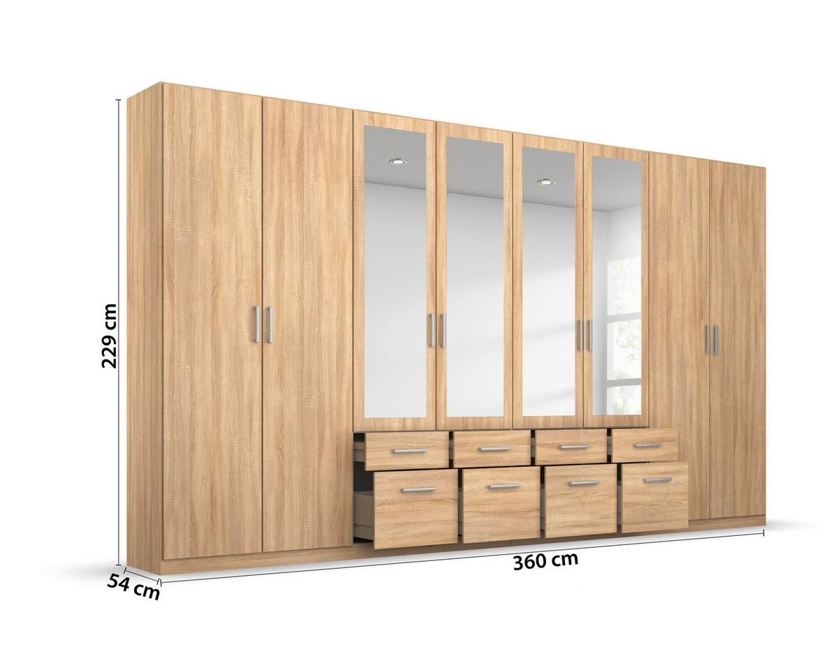 Drehtürenschrank Bingen Eichefarben - Alufarben/Sonoma Eiche, MODERN, Holzwerkstoff/Kunststoff (360/229/54cm) - Rauch Möbel