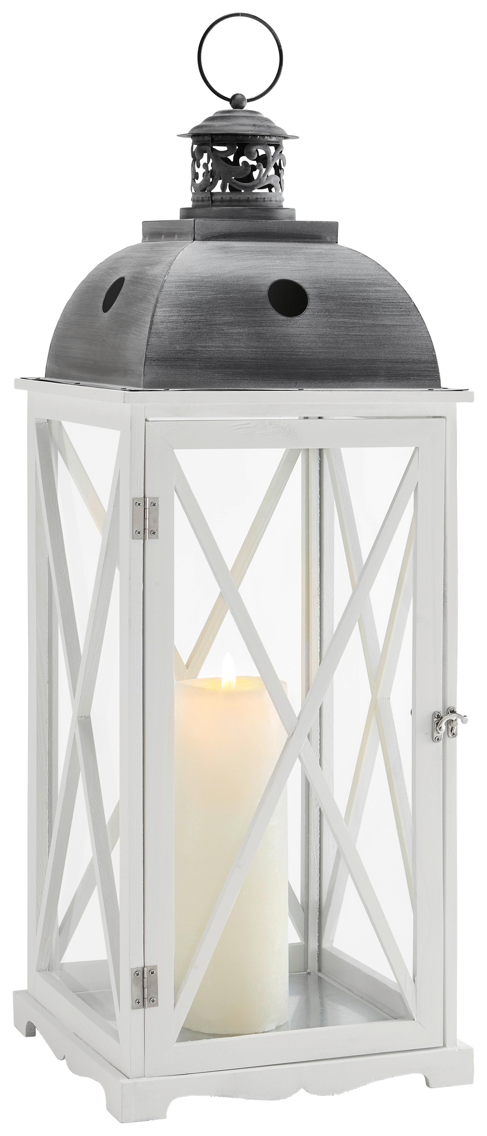 Laterne Viola in Weiss - Weiss, Glas/Holz (31/86/31cm) - Modern Living