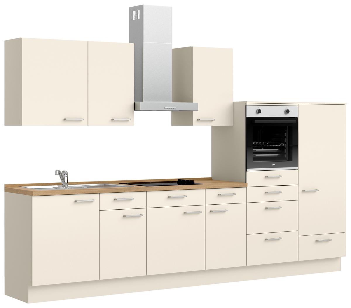 Küchenblock Touch Low m. Geräten Magnolie - Edelstahlfarben/Eichefarben, MODERN, Holzwerkstoff/Metall (330cm) - Nobilia