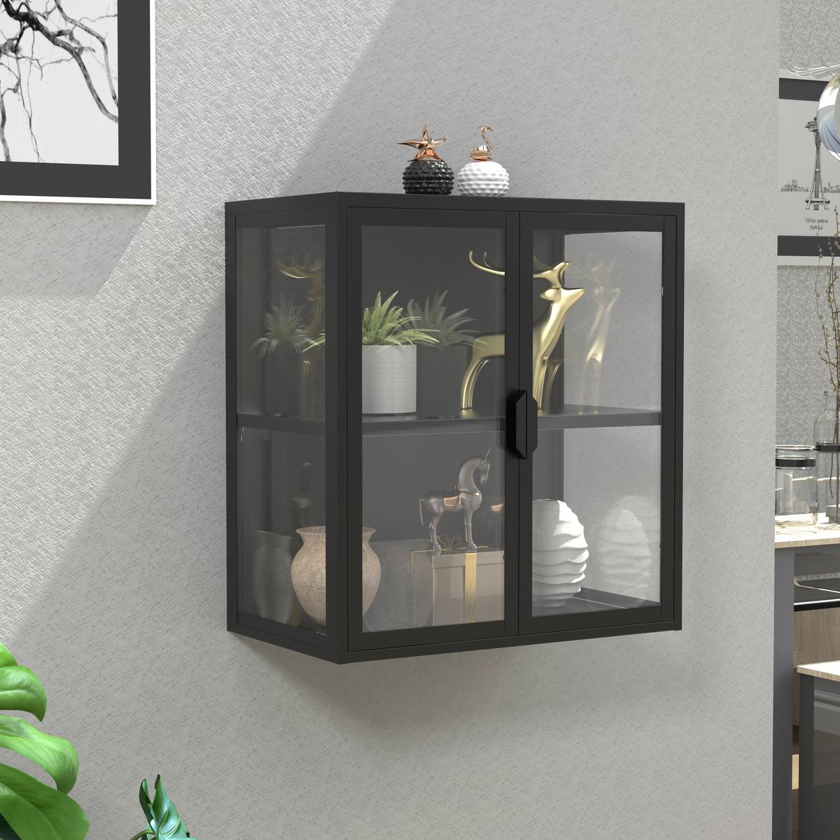 HÄNGEVITRINE FLOKAS S - Transparent/Schwarz, Design, Glas/Metall (60/65/35cm) - MID.YOU
