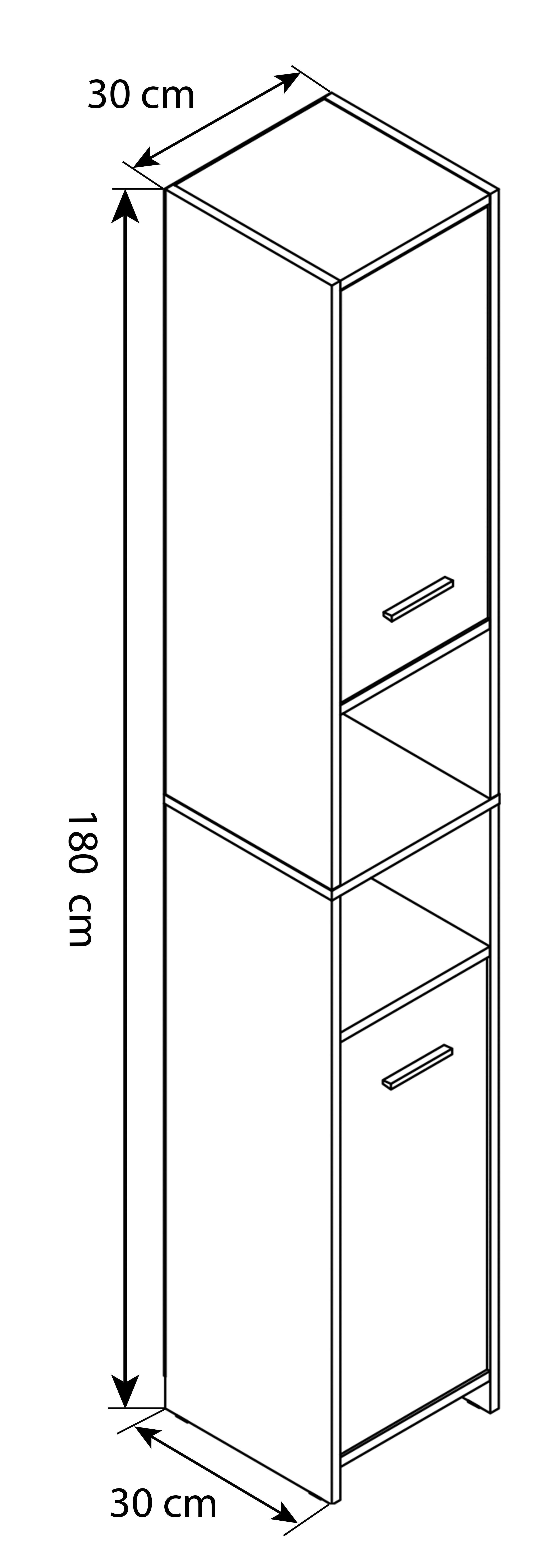 Visoka Omara Zalo L, Bela, Črna - črna/siva, Moderno, umetna masa/leseni material (30/180/30,4cm) - MID.YOU