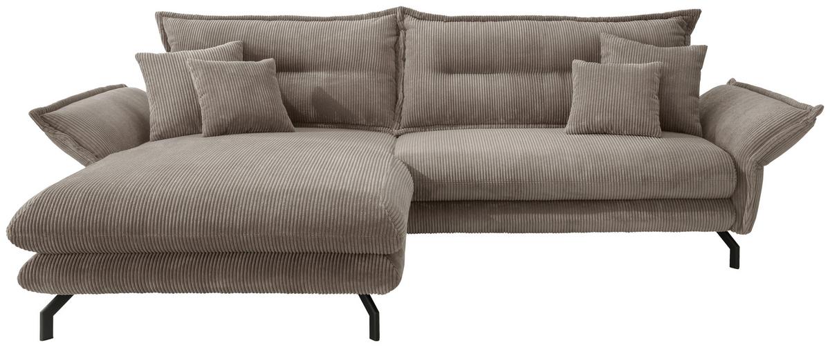 Wohnlandschaft Lava Graubraun Cord - Graubraun/Schwarz, MODERN, Textil/Metall (180/255cm) - Livetastic