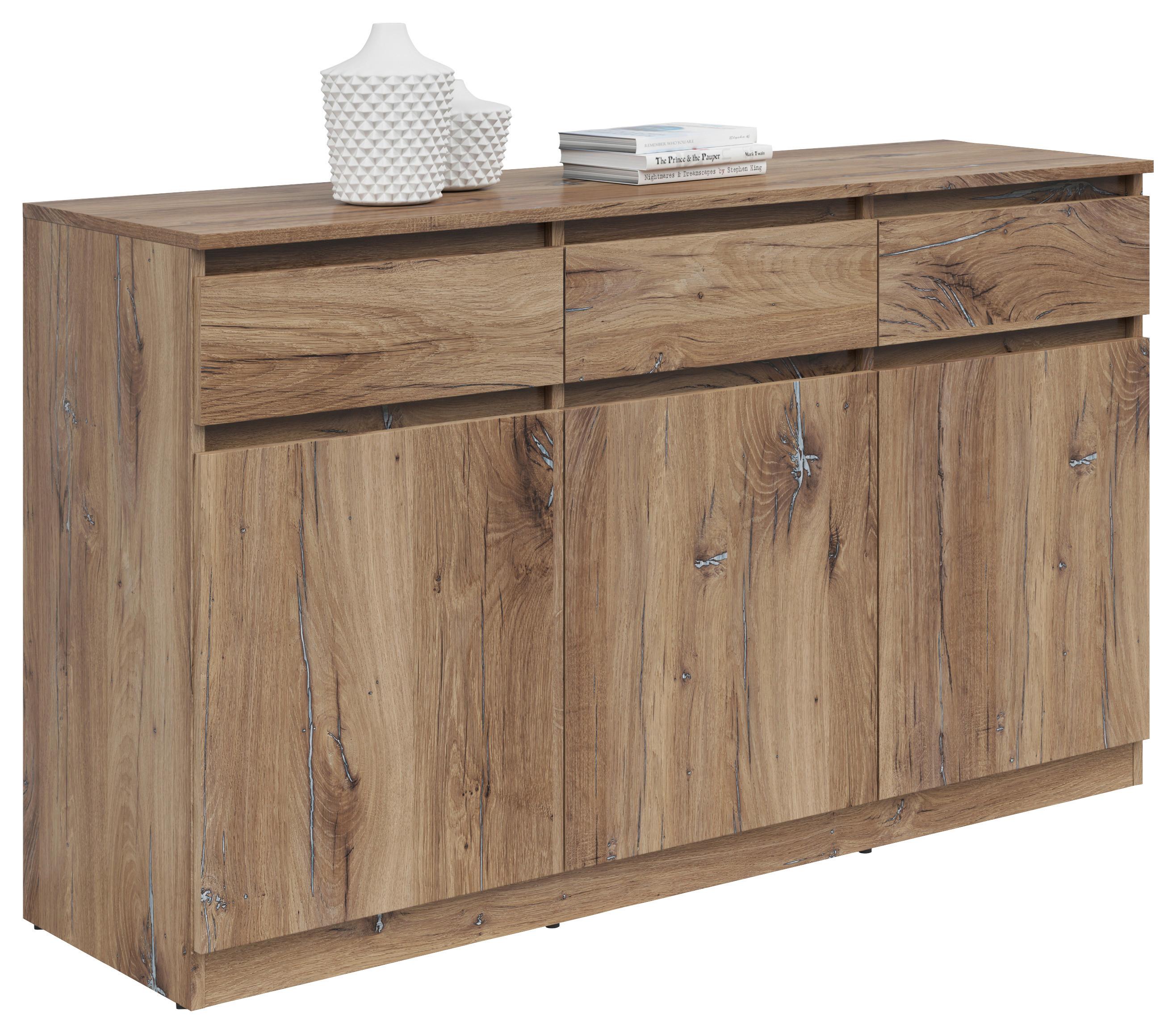 Komoda Saturn, Barva Temnega Hrasta - barve hrasta, Konvencionalno, leseni material (135/81/42cm)