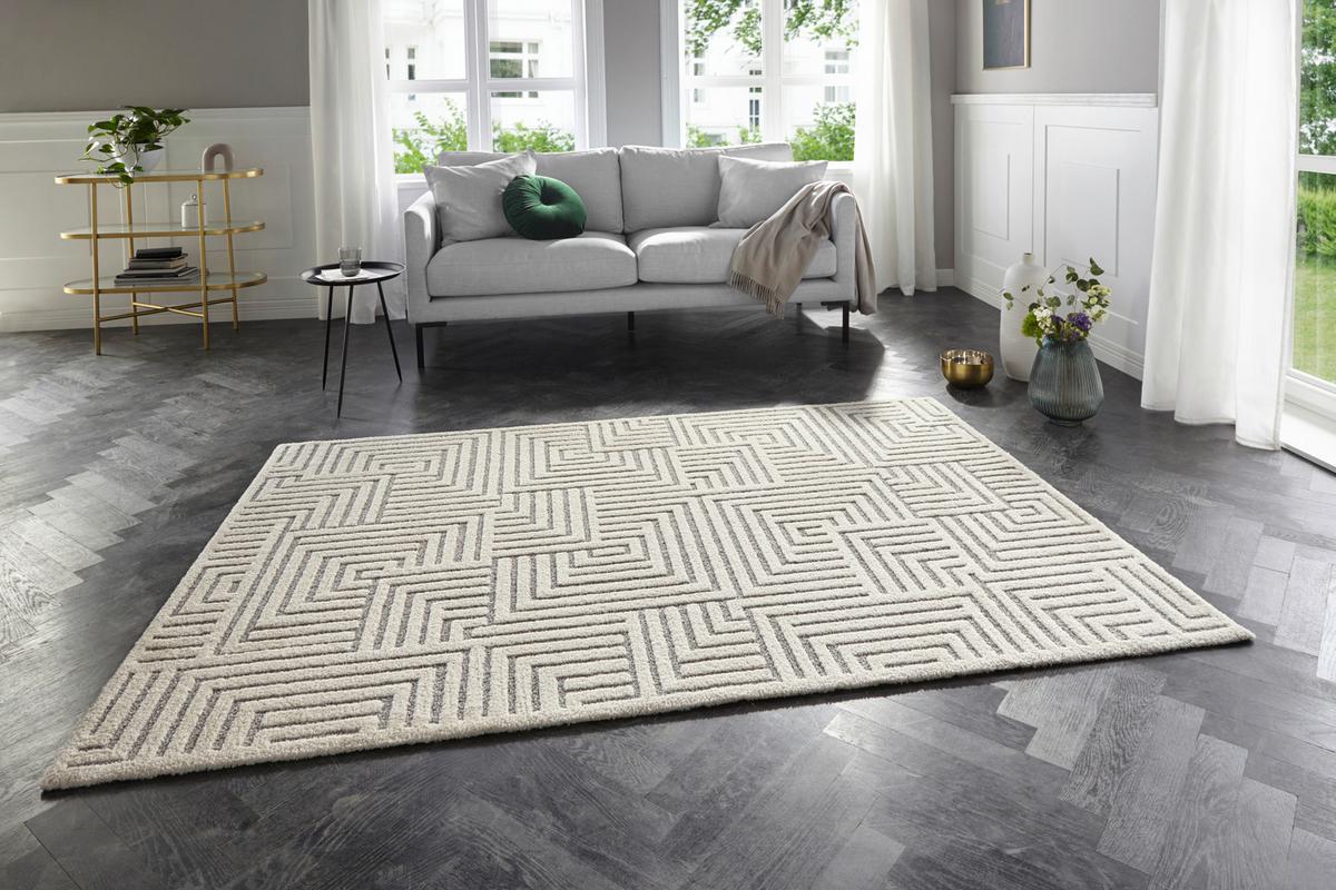 Hochflorteppich Manipu Creme/Grau ca. 80x150cm - Creme/Grau, Basics, Kunststoff (80/150cm)