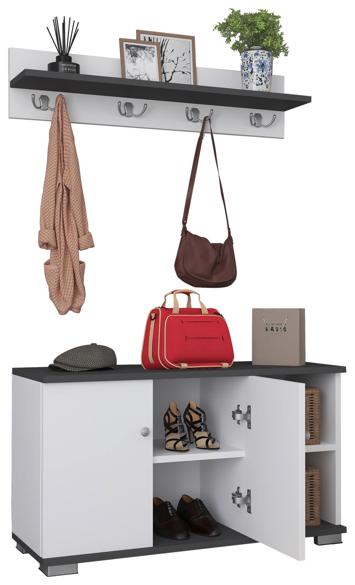 Garderobe GADOS Anthrazit/Weiß  ca.90x82x33cm - Anthrazit/Weiß, MODERN, Holzwerkstoff (90/82/33cm) - MID.YOU