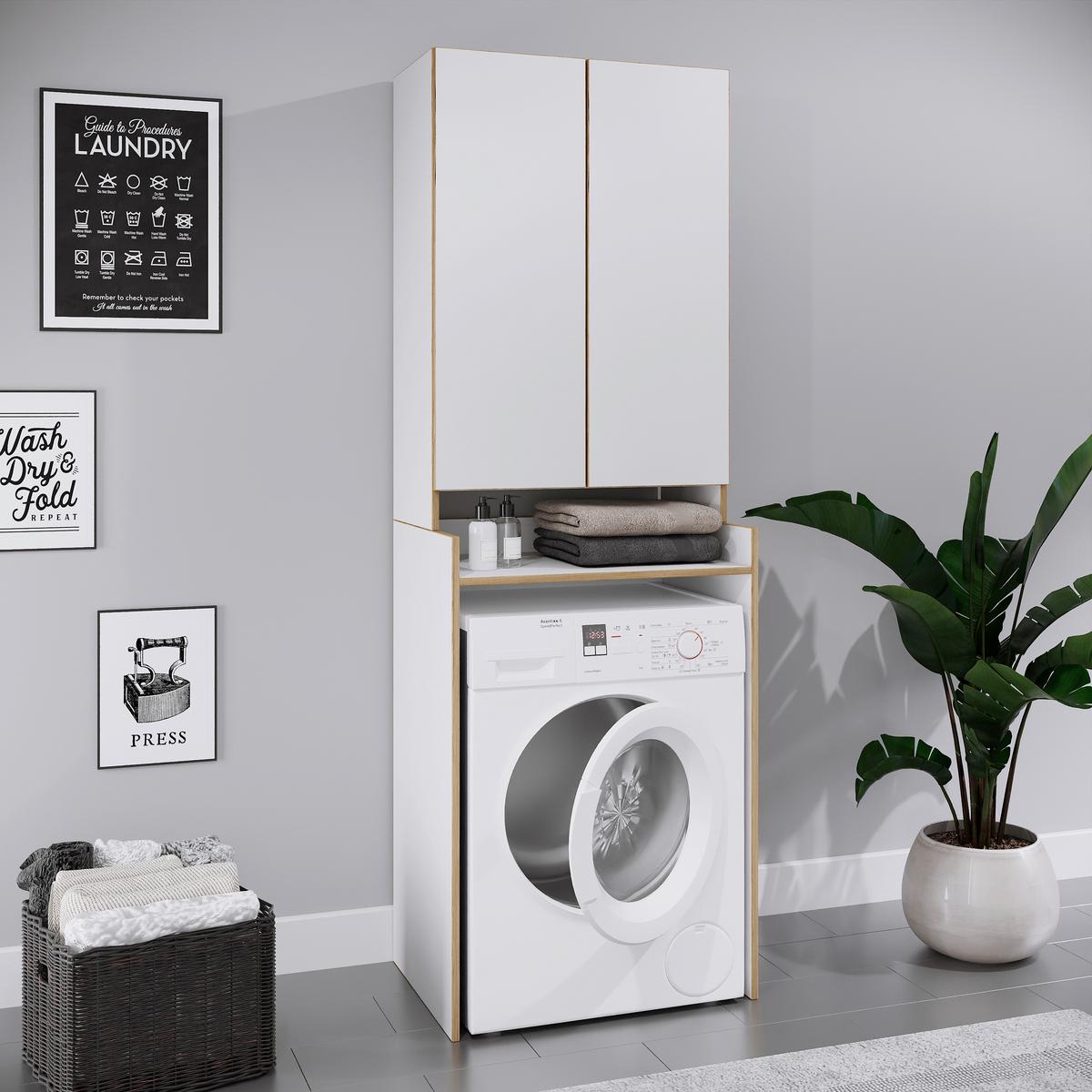 Waschmaschinenschrank Rislo - Honigeiche/Weiss, Trend, Holzwerkstoff (67/200/48cm) - MID.YOU