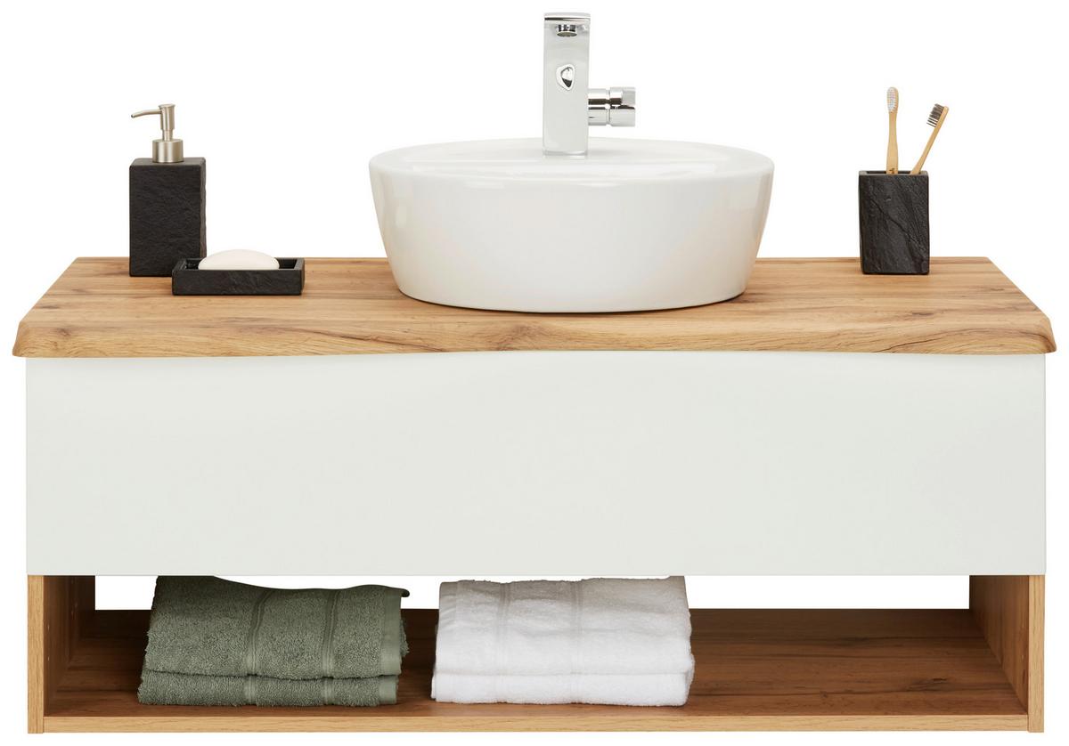 Waschtischkombi in Eiche/Weiß - Weiß, LIFESTYLE, Keramik/Holzwerkstoff (10/55/47cm) - Premium Living