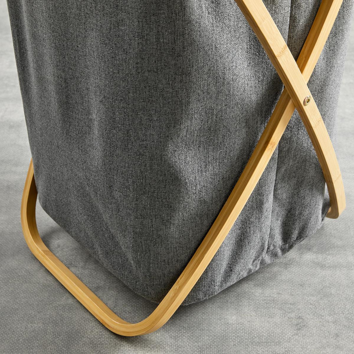 KOSZ NA PRANIE KAITO - ciemnoszary, Modern, drewno/tkanina (43/42/62,5cm) - Bessagi Home
