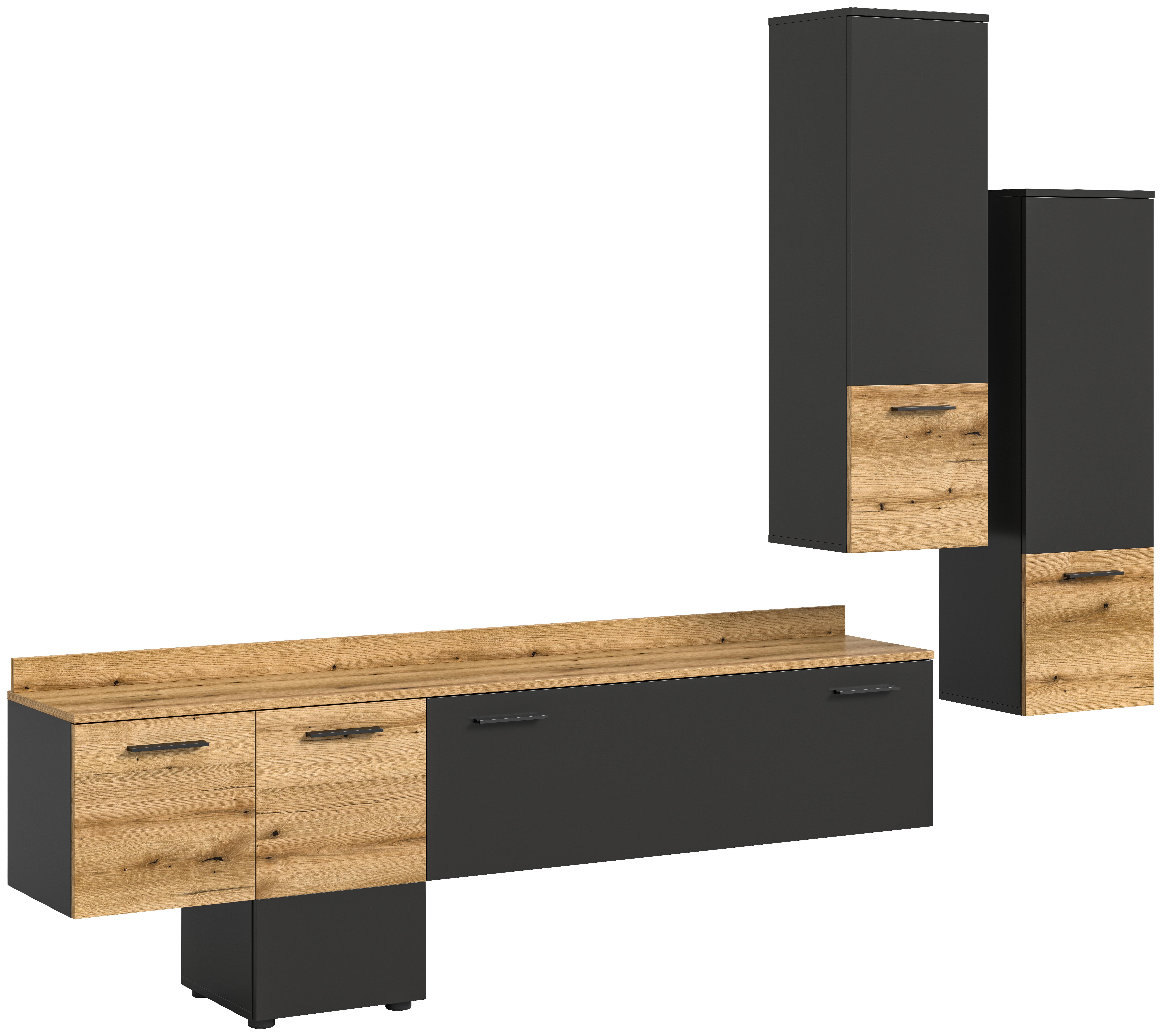 Ansamblu mobilier camera de zi GOAL - culoare lemn stejar/gri, Design, material pe bază de lemn (247/196/37cm) - Modern Living