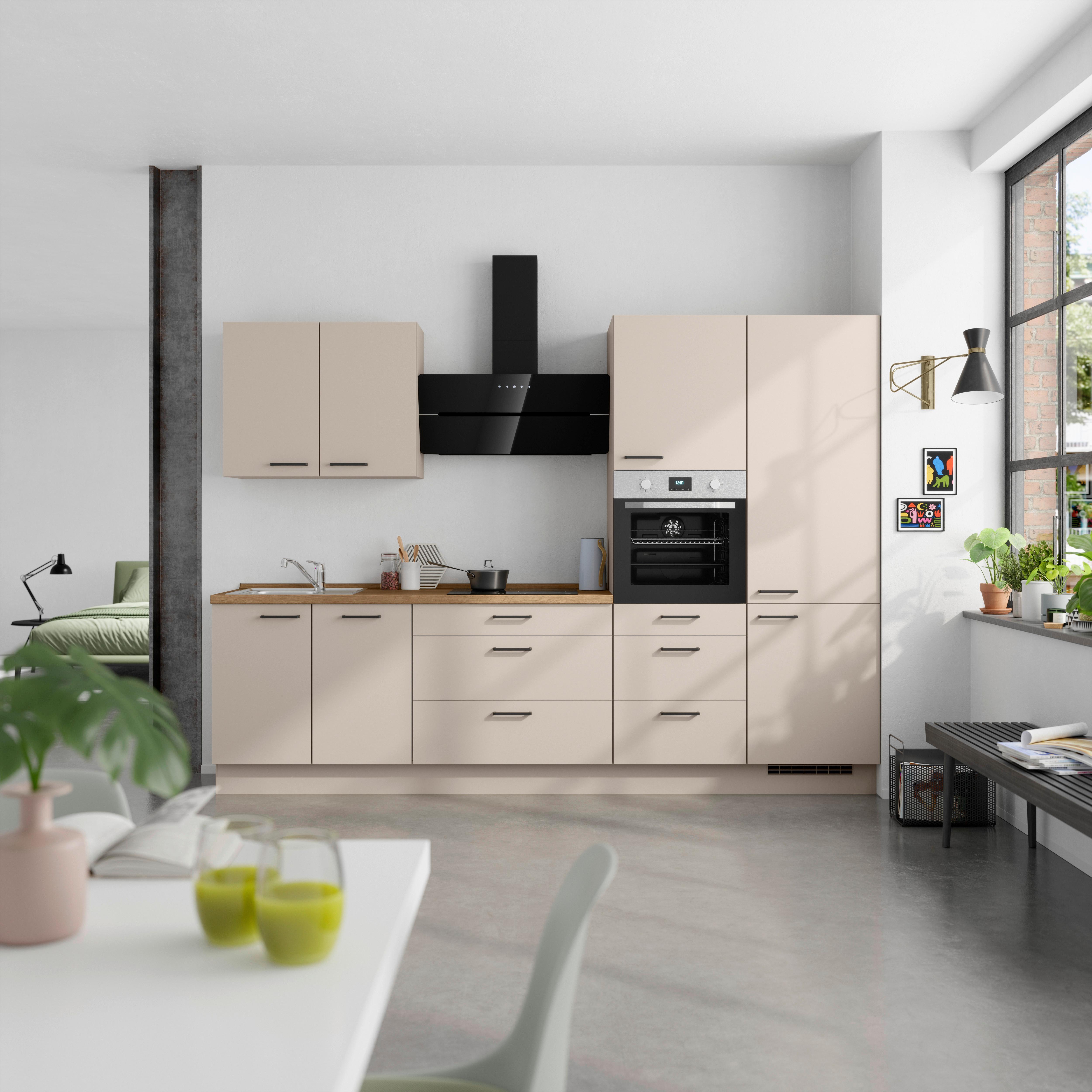 Küchenblock Easytouch High m. Geräten Sandfarben - Sandfarben/Eichefarben, MODERN, Holzwerkstoff/Metall (300cm) - Nobilia