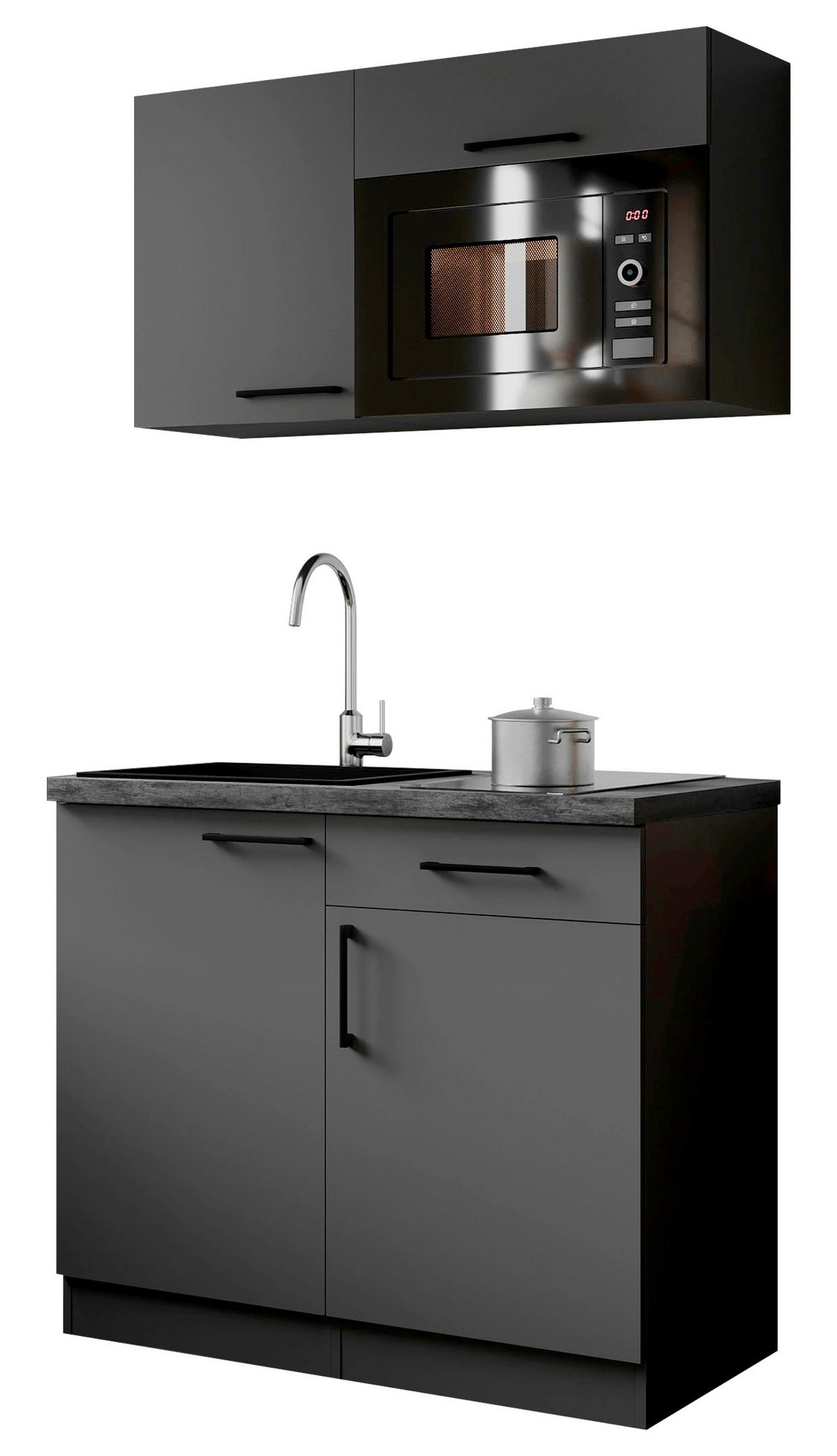 Miniküche Oliver m. Geräten ca. 100cm Grau - Grau, Trend, Holzwerkstoff/Metall (100cm) - Respekta