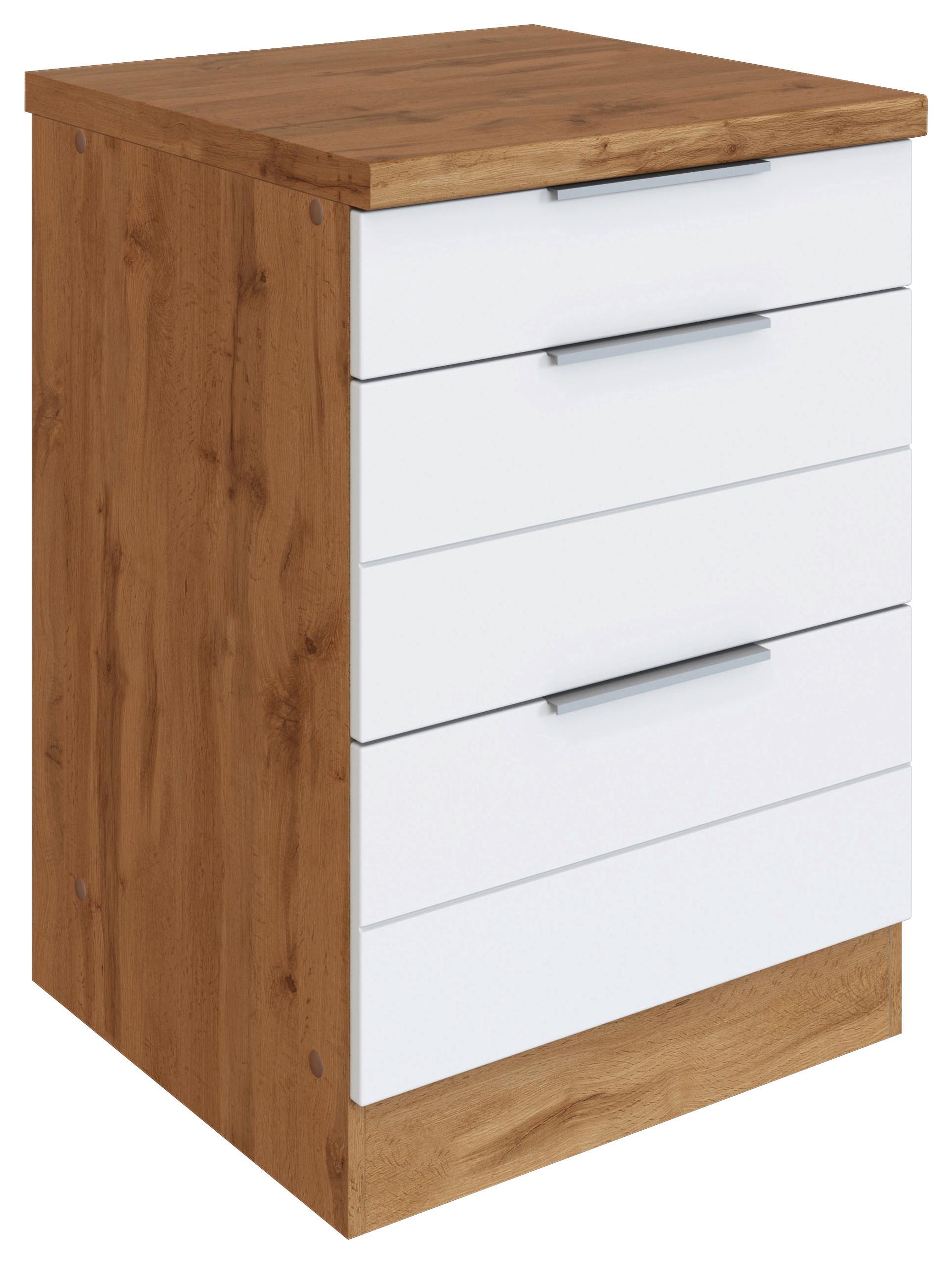 Küchenunterschrank Florenz ca. 60 cm Weiß/Eiche - Eiche Wotan/Weiß, Design, Holzwerkstoff/Metall (60/86/60cm) - Held