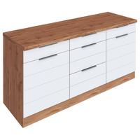 Küchenunterschrank Florenz ca. 180 cm Weiß/Eiche - Eiche Wotan/Weiß, Design, Holzwerkstoff/Metall (180/86/60cm) - Held