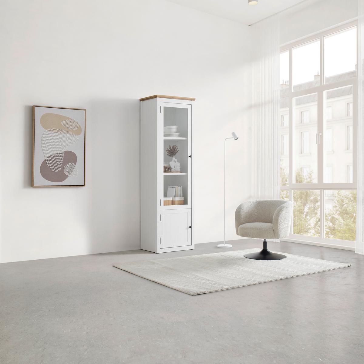 Vitrine Korsika Eichefarben/Weiß - Eichefarben/Schwarz, ROMANTIK / LANDHAUS, Glas/Holzwerkstoff (58,1/195/43cm) - Mömax