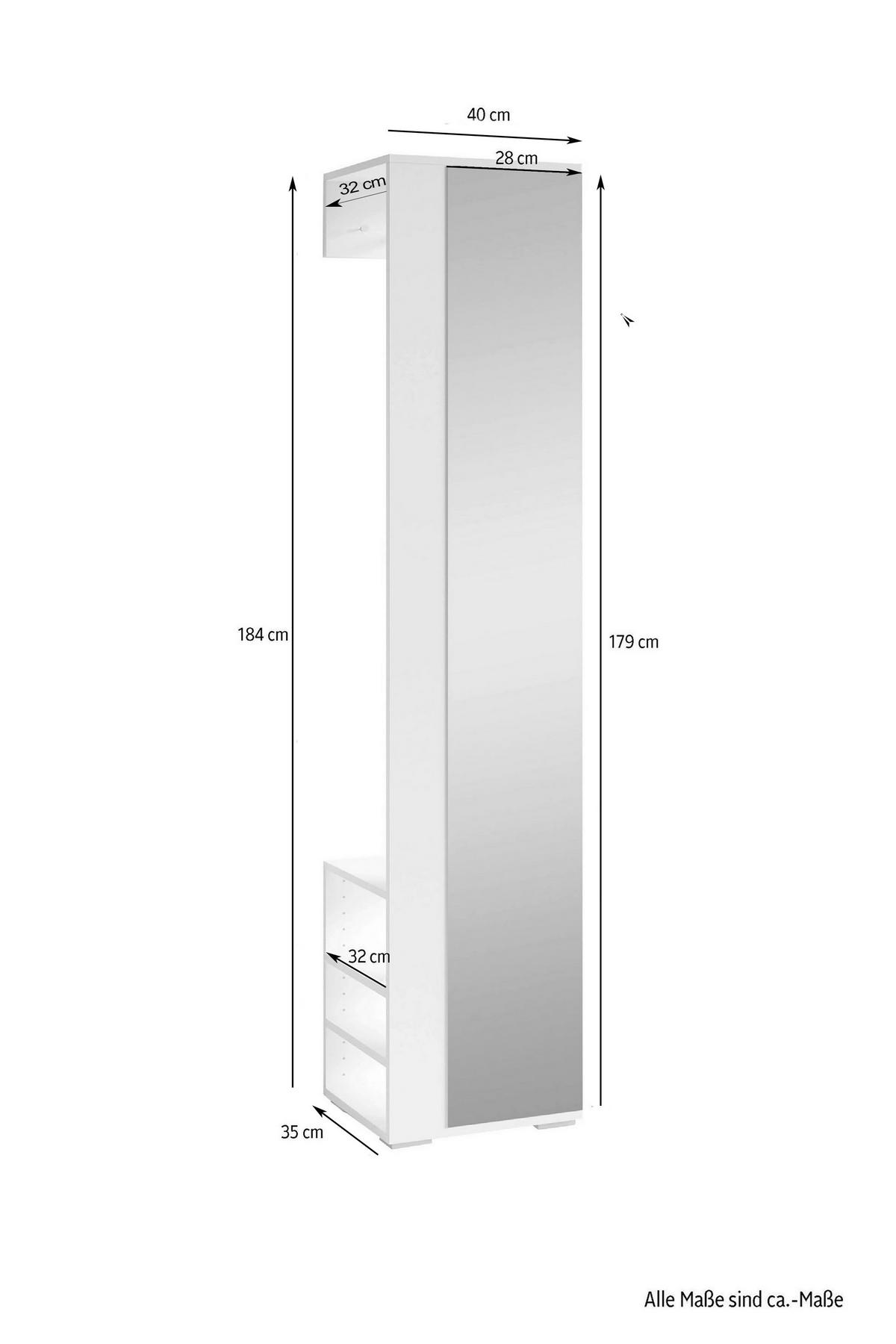 Garderobenschrank Ben Weiß - Silberfarben/Weiß, MODERN, Glas/Holzwerkstoff (40/184/35cm) - MID.YOU