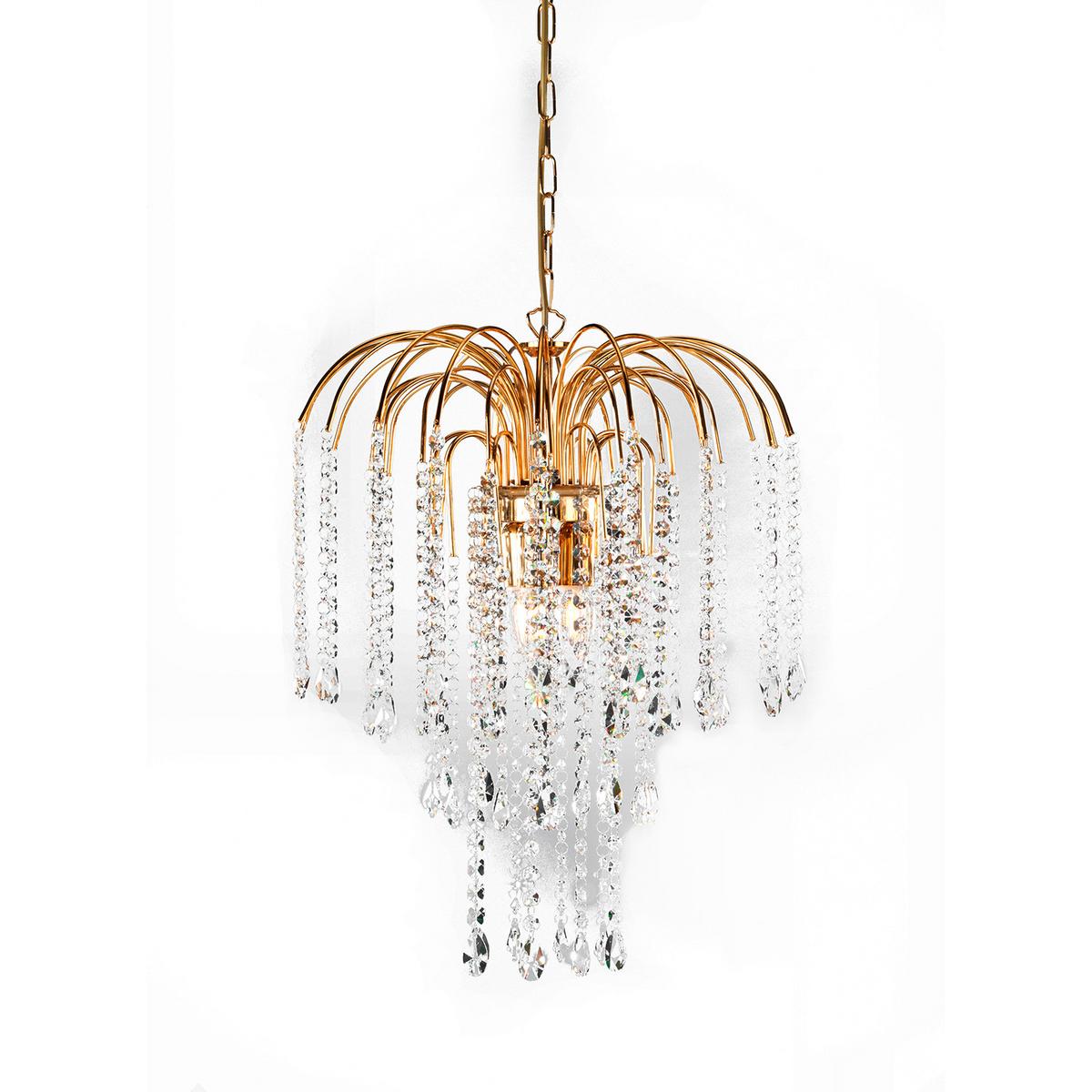 Kristall-Hängeleuchte Pioggia Goldfarben max. 6 Watt - Goldfarben, KONVENTIONELL, Glas/Metall (40/110cm)