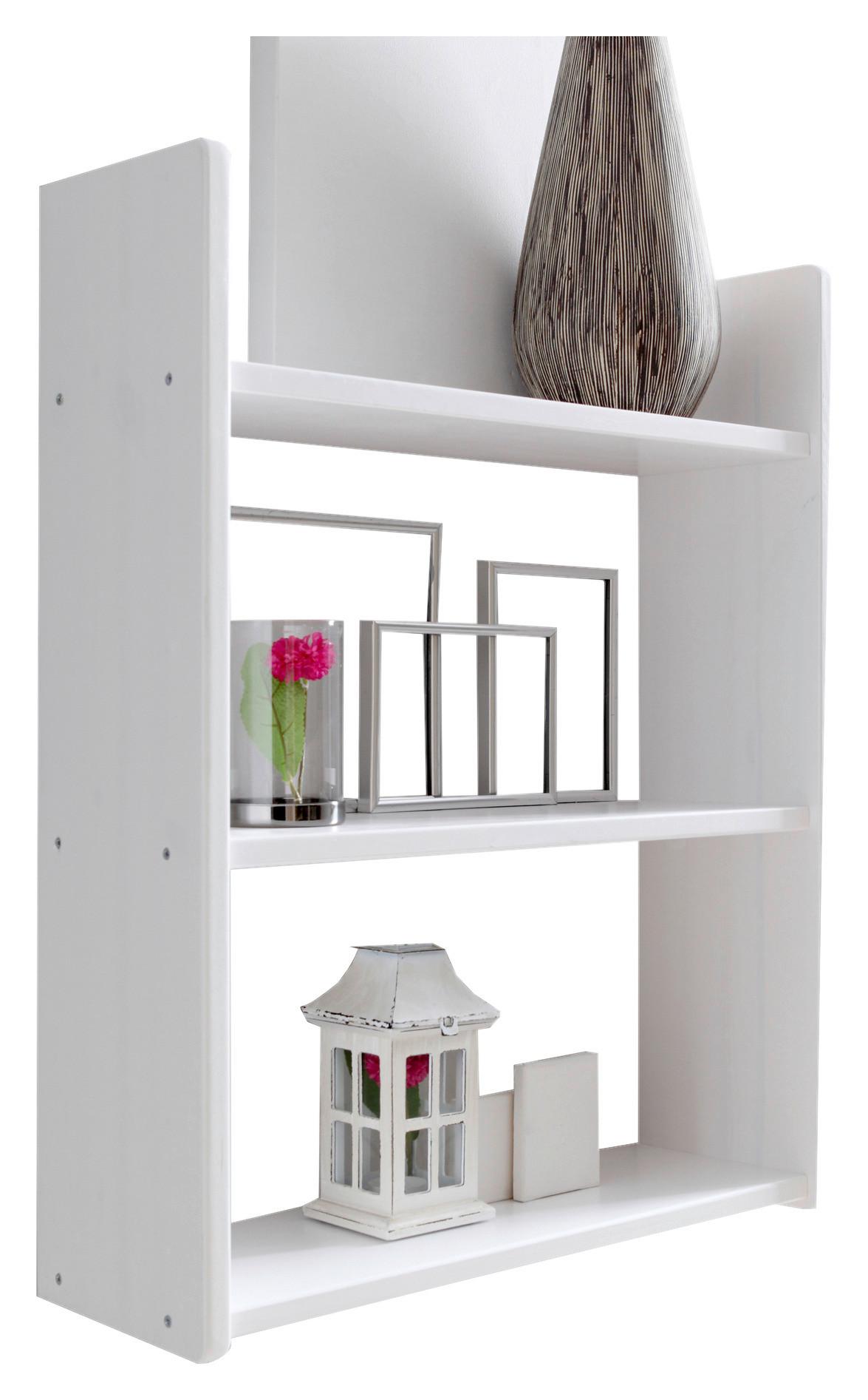 Stenski Regal Mona, Bor, Masivno, Bela - bela, Basics, les (60/74/20cm) - MID.YOU