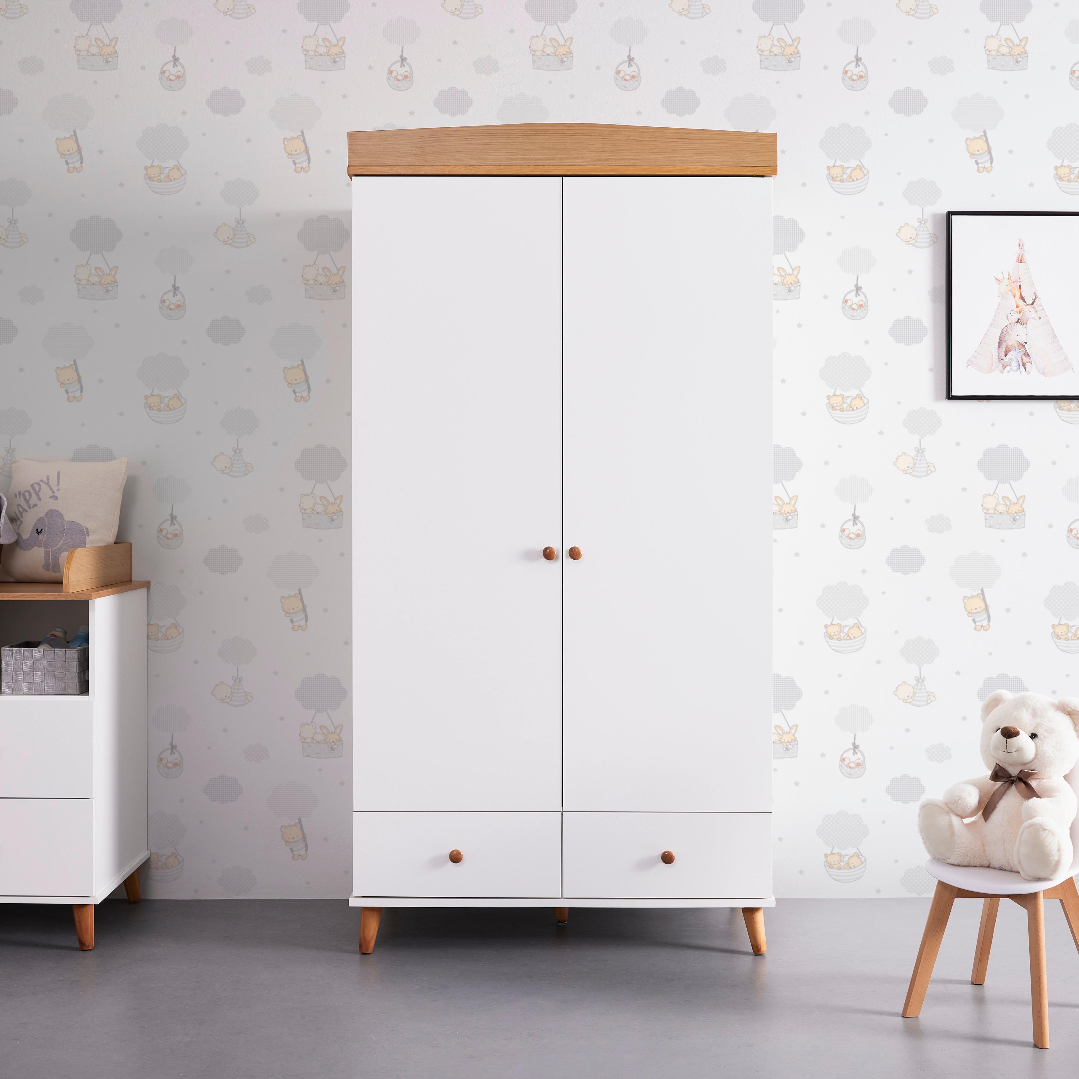 Kleiderschrank Lou ca.100 x 194 cm Kiefer teilmassiv - Weiß/Kieferfarben, MODERN, Holz (100/194/58cm) - Bessagi Kids
