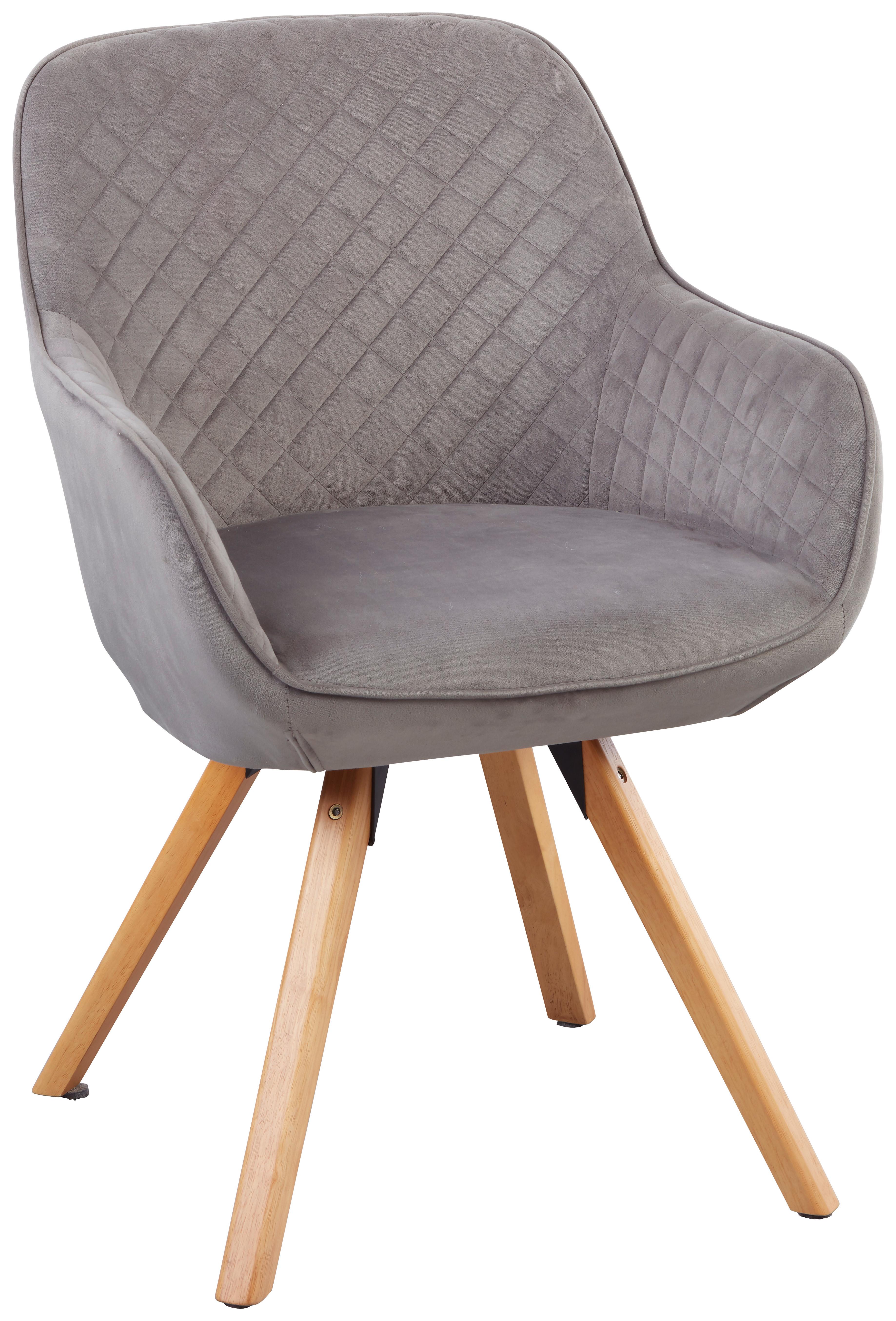 Armlehnstuhl Bago in Grau Samtbezug drehbar - Naturfarben/Grau, Modern, Holz/Textil (58/85/57cm) - Mömax